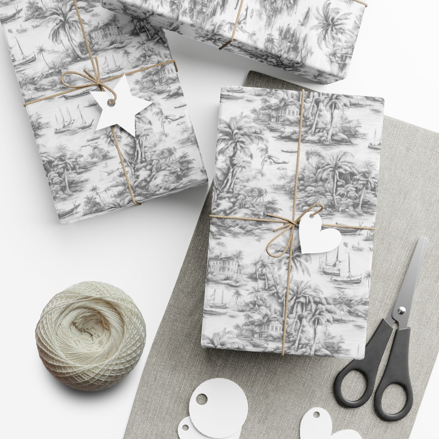 Gift Wrap Papers, Tropical Toile #1, Soft Black, 3 Sizes