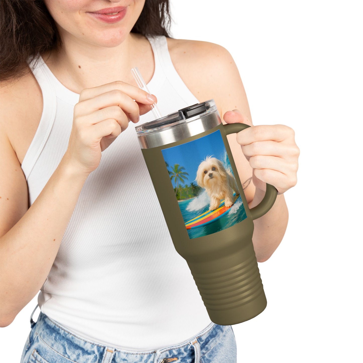 Puppy Ariel the Dog Surfer Insulated Travel Mug - 40oz - Perfect for Outdoor Adventures