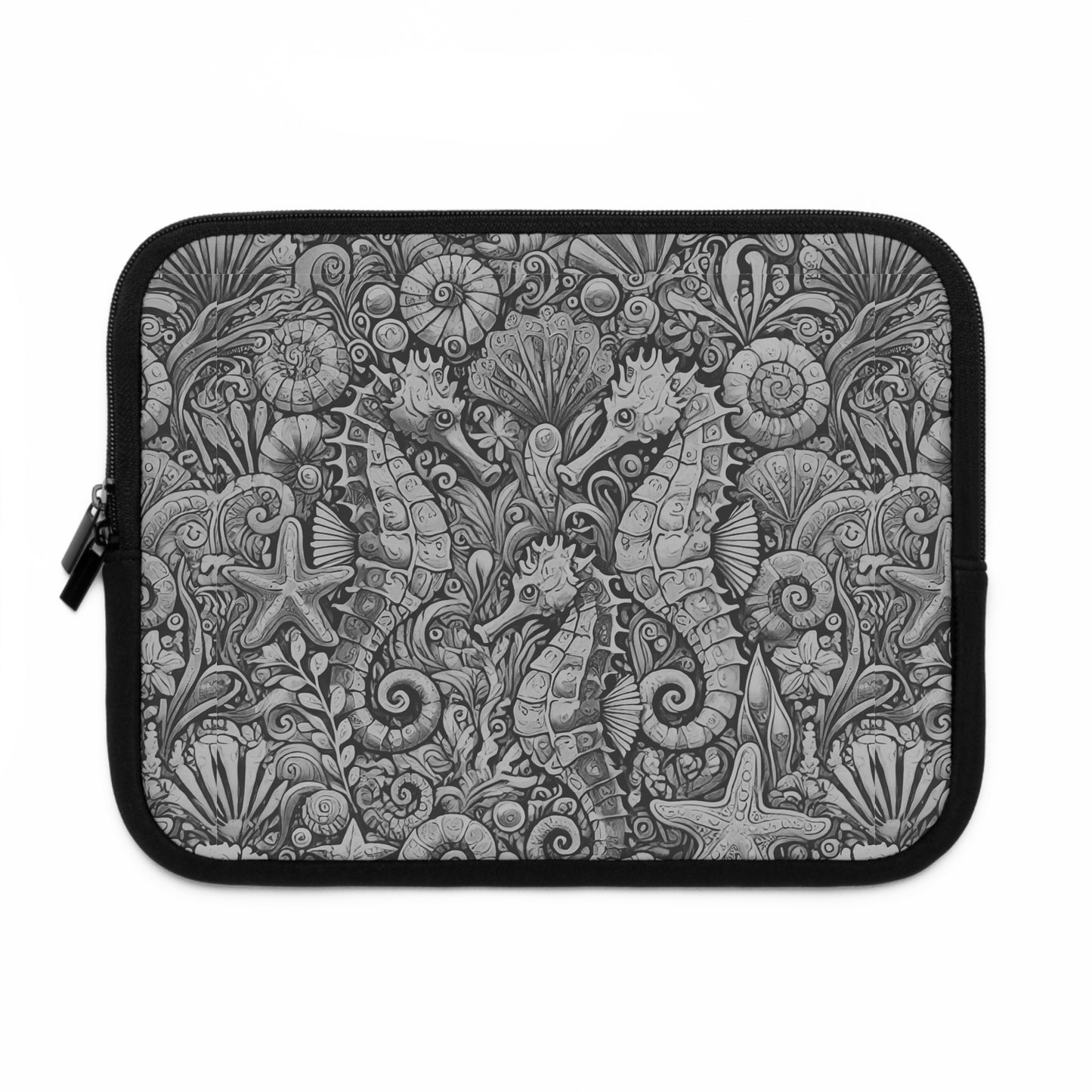 Tropical Laptop Sleeve, 5 Sizes - Perfect for Beach Lovers & Students / Seahorses, Noir