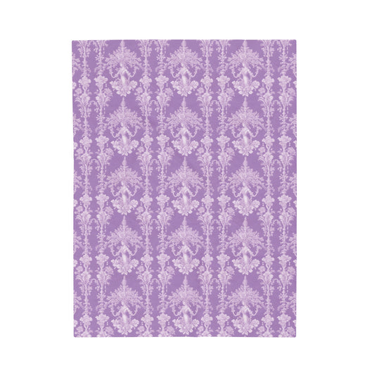 Tropical Pearl Lady Toile/Purple Velveteen Plush Blanket - Cozy Home Decor for Coastal Lovers