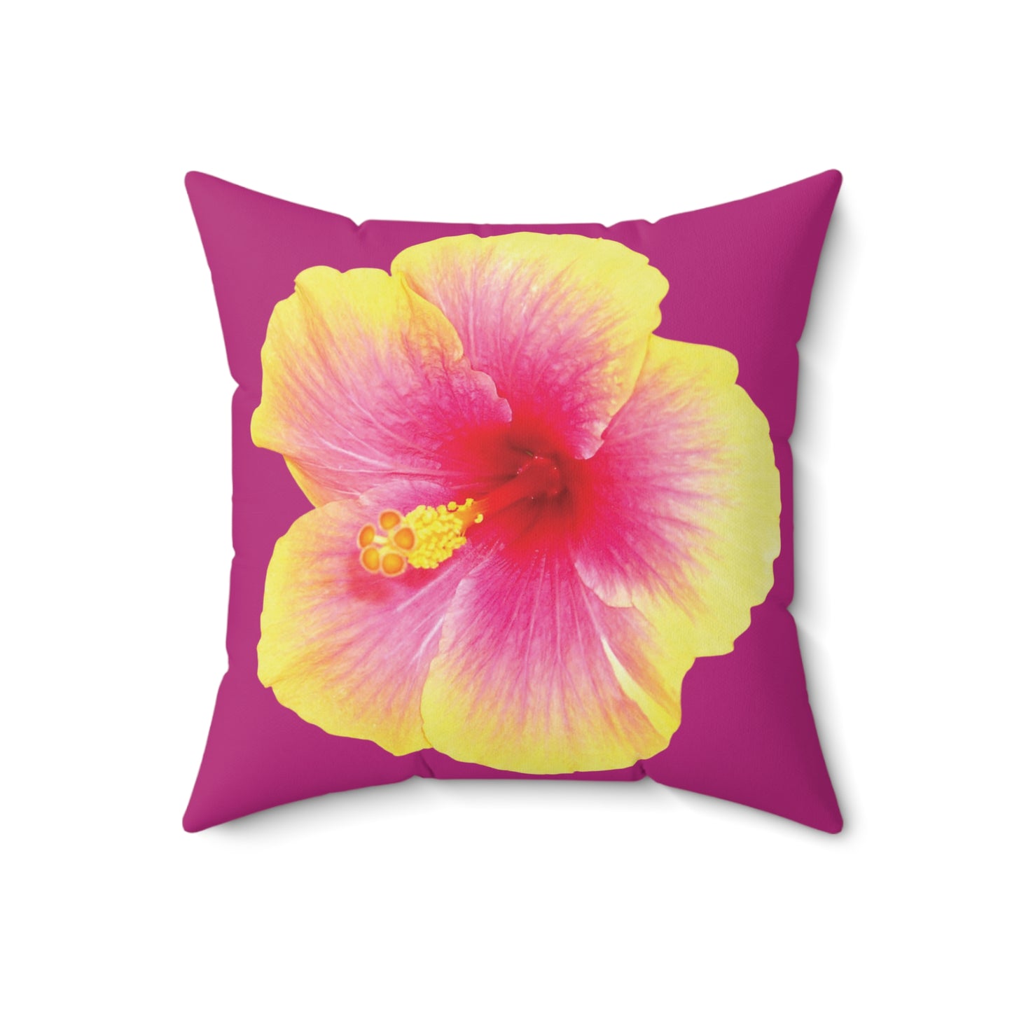 Decorative Pillow - Accent Cushion, 4 Sizes / Photo Yellow Hibiscus, Pink