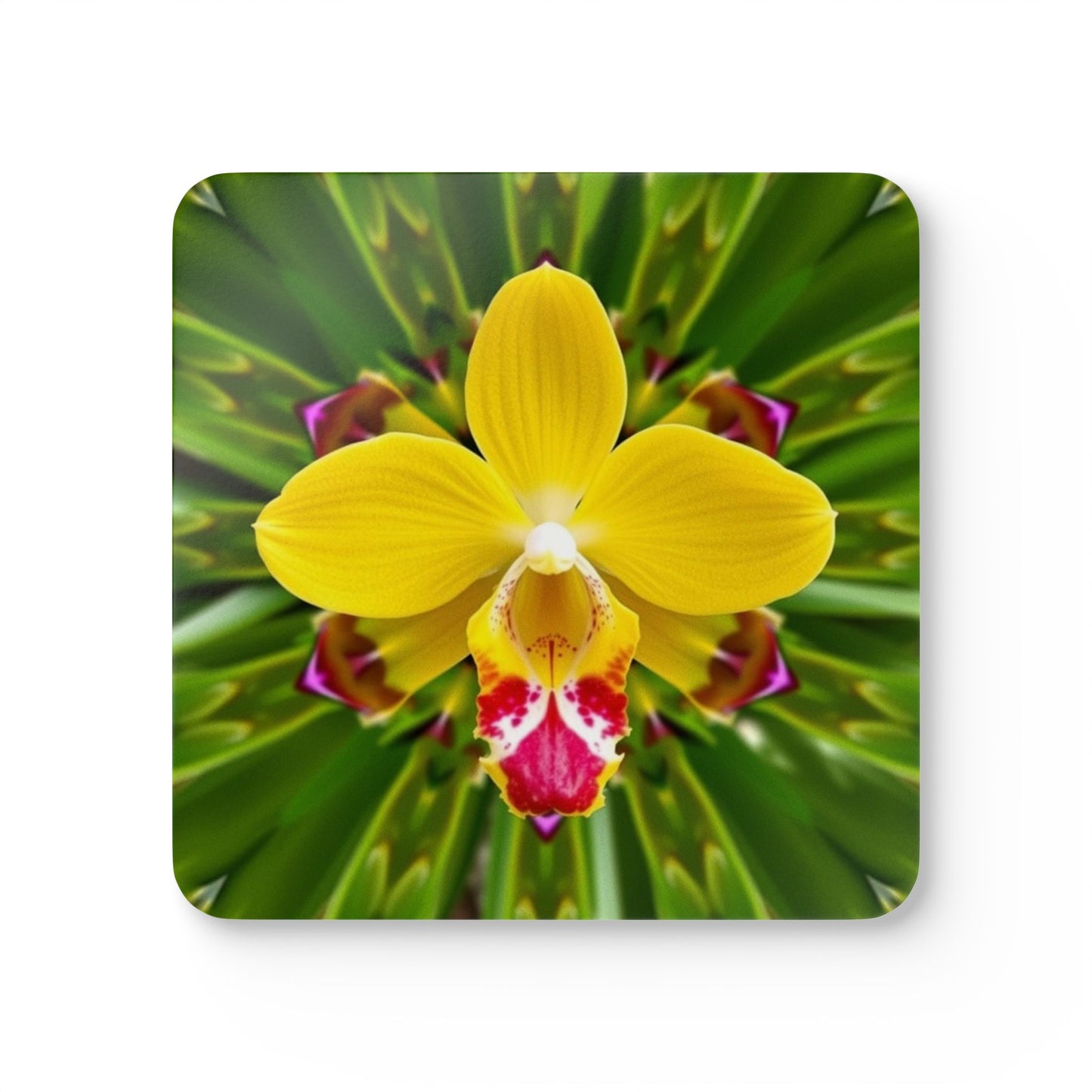 Coaster Set - Yellow Orchid Kaleidoscope