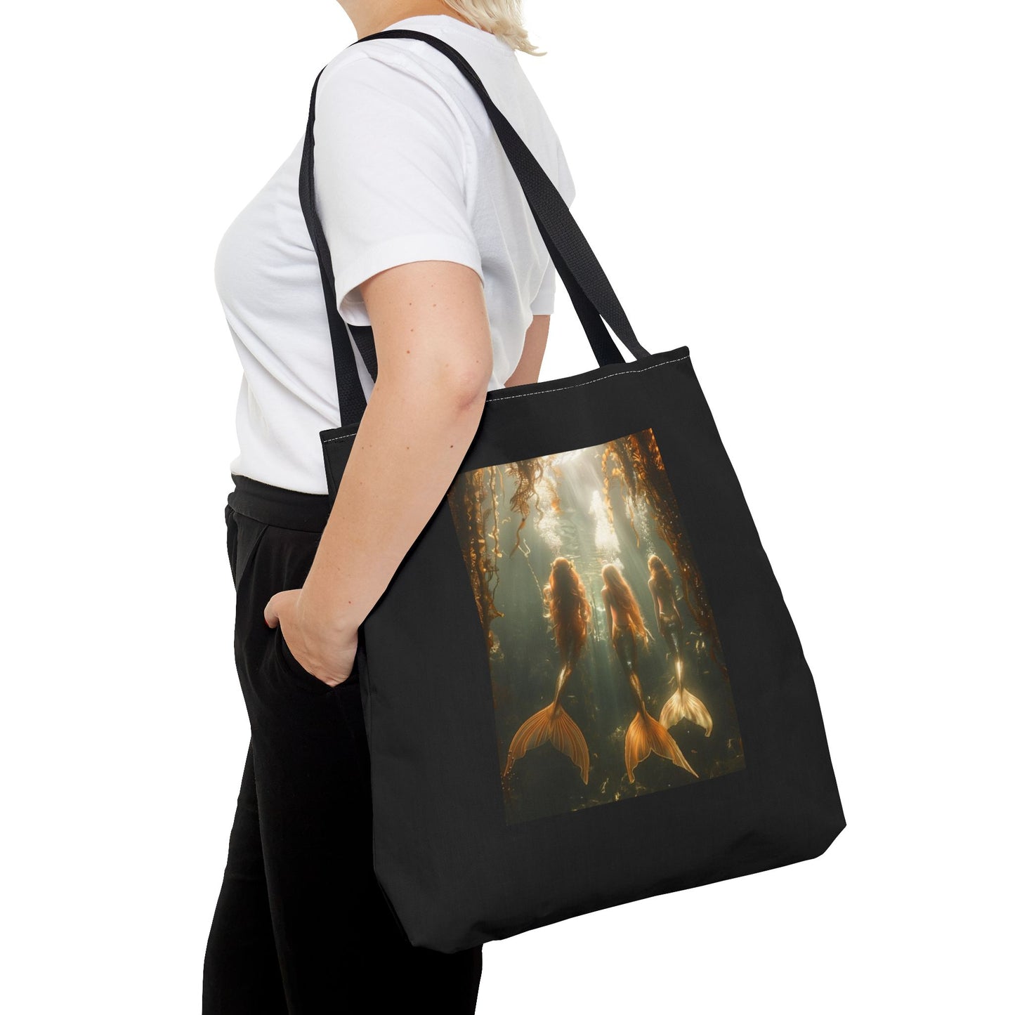 Three Mermaid Sisters, Black Tote Bag - 3 Sizes