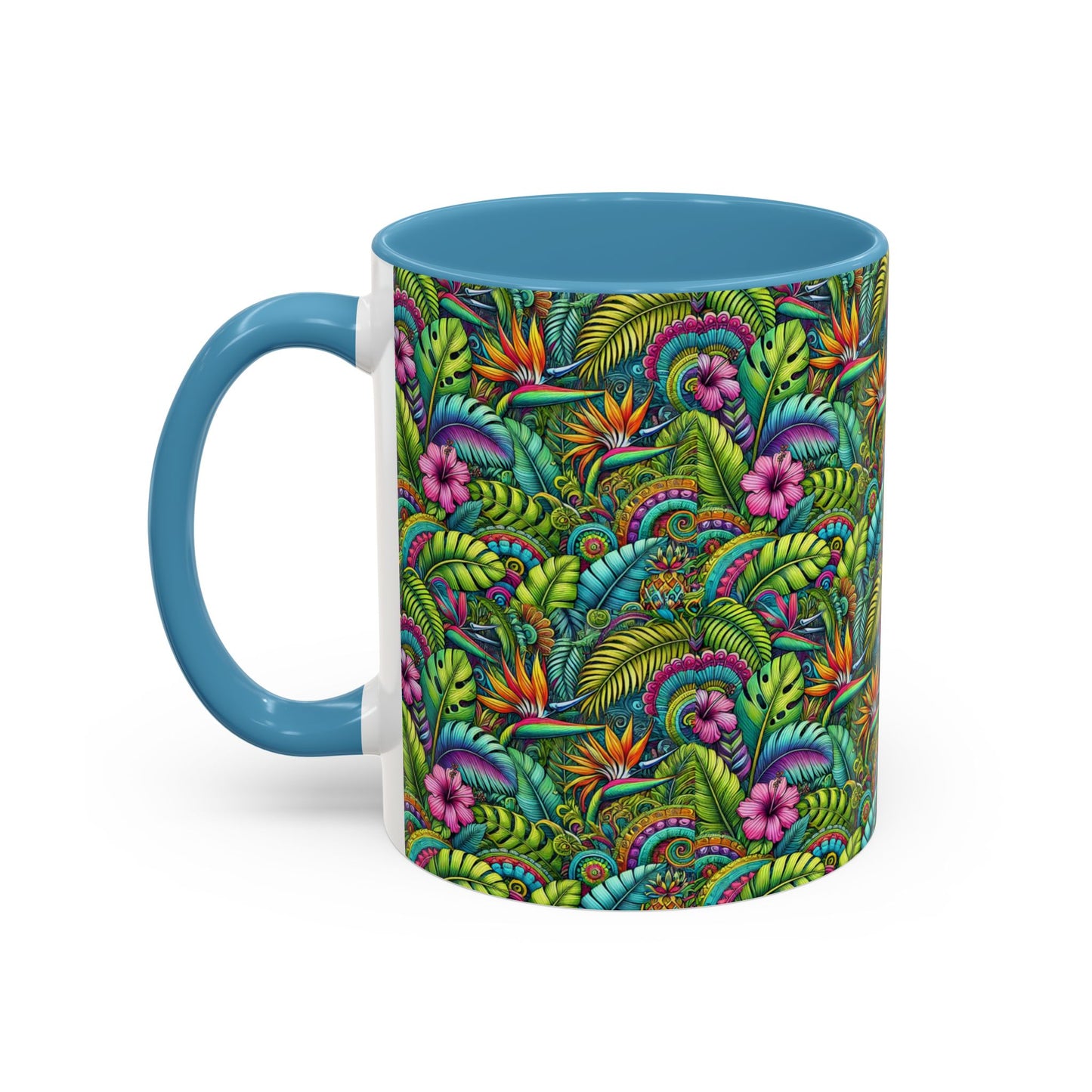 Accent Color Coffee Mug (11, 15oz), Rainforest Blooms, Various Colors