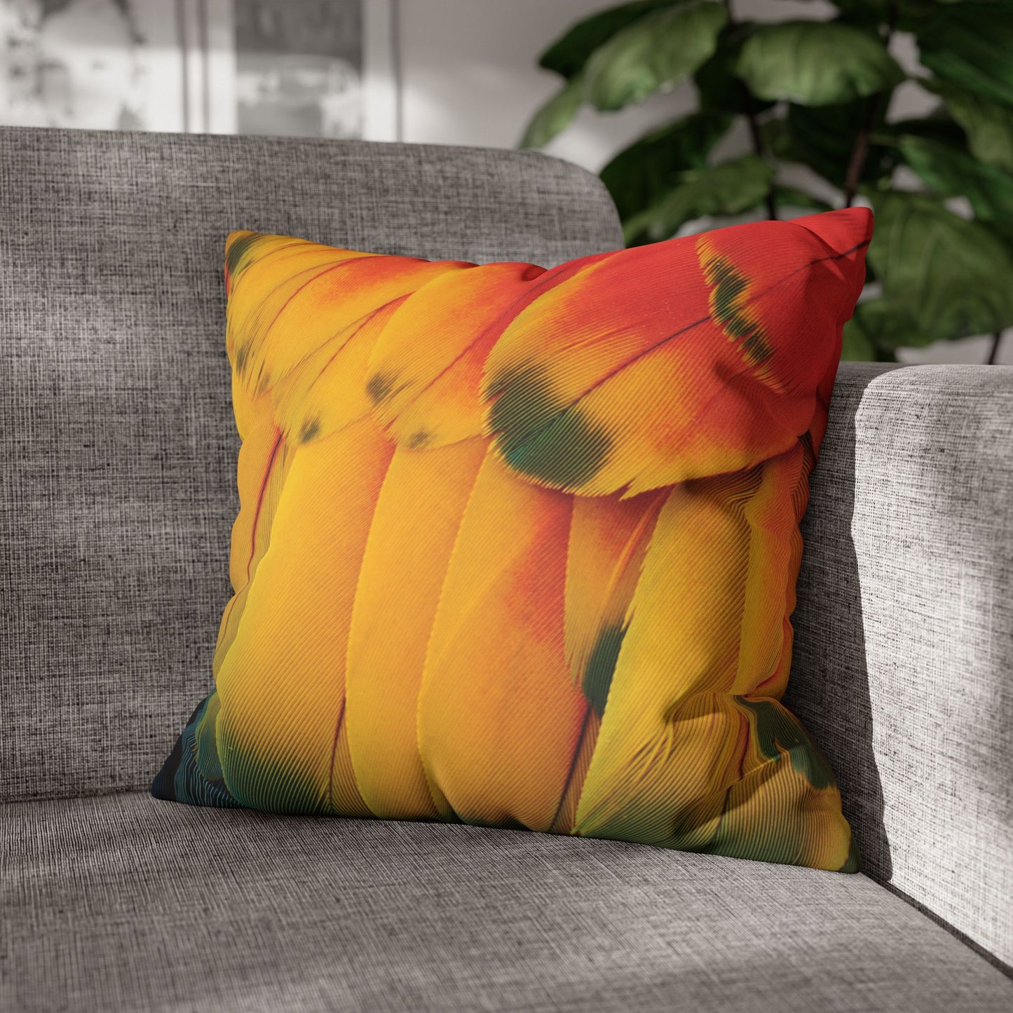 Faux Suede Square Pillowcase - Macaw Parrot Feathers