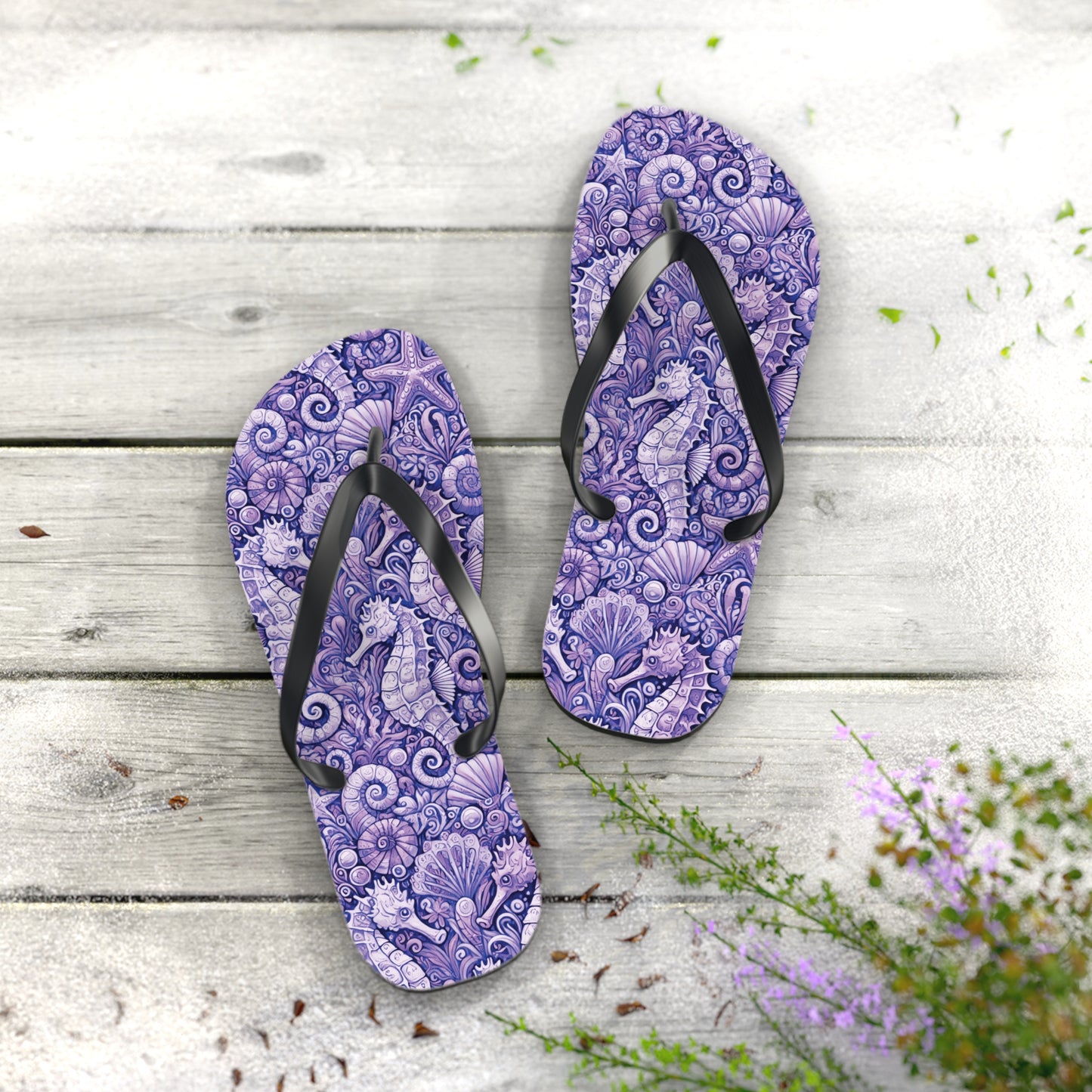 Flip Flops - Seahorses/Amethyst
