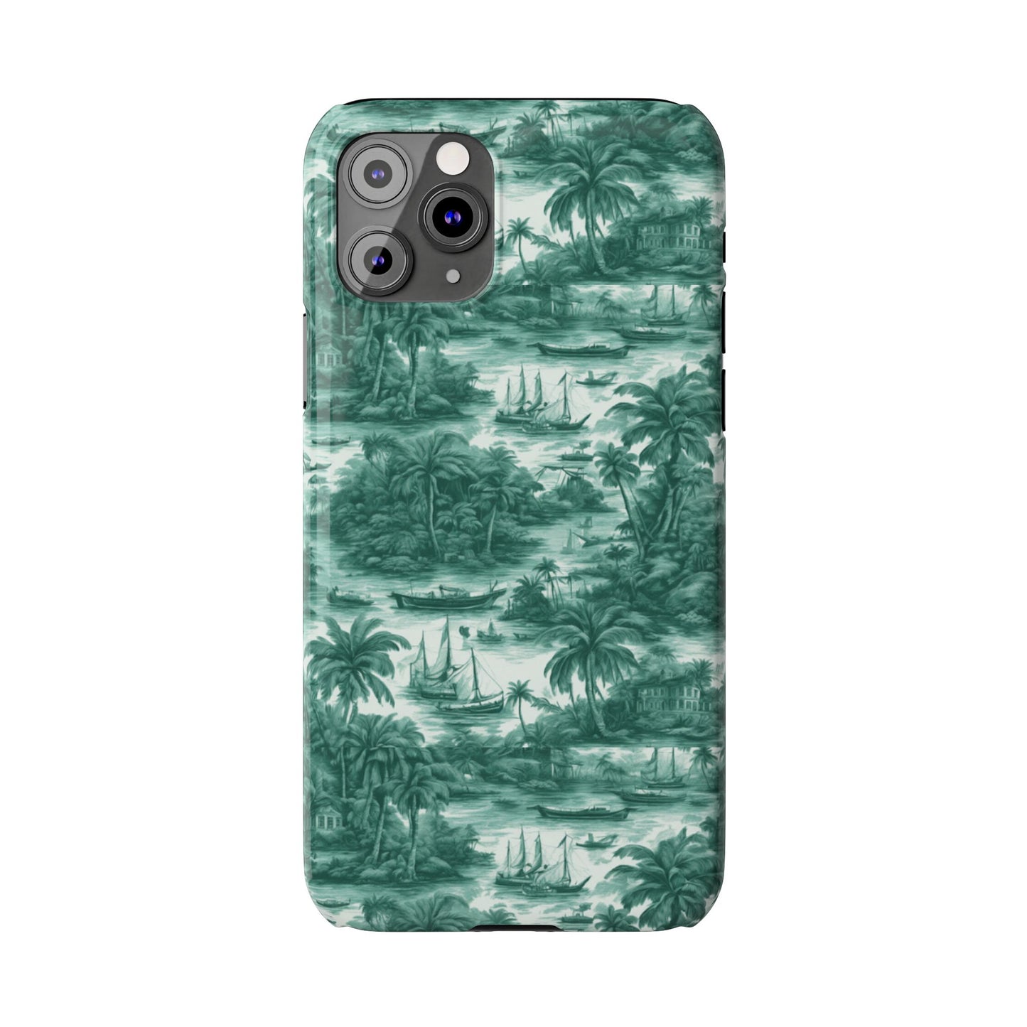 Slim Phone Cases - Tropical Toile #1, evergreen