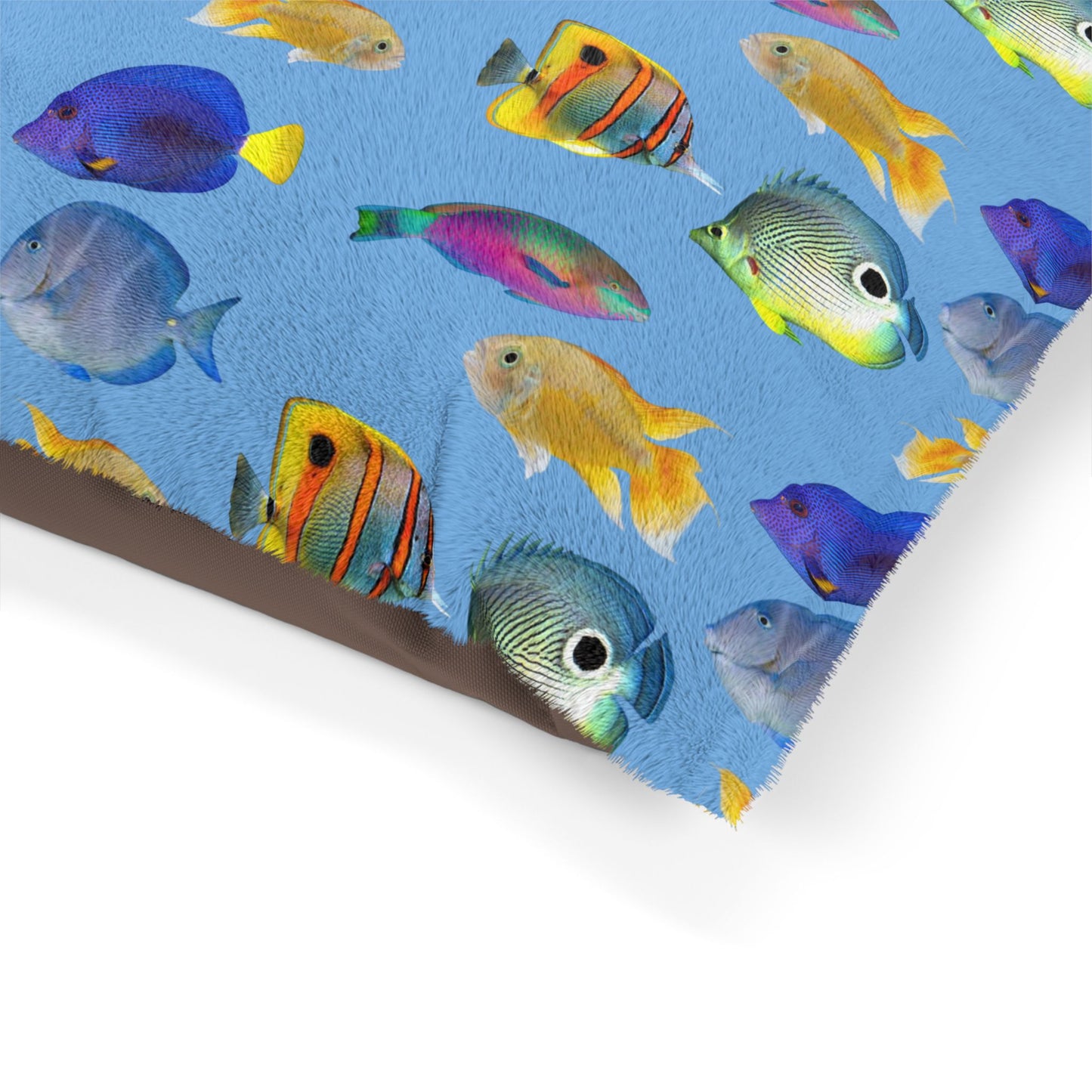 Pet Bed - Cozy and Fun Dog or Cat Bed for Beach Lovers / School of Fish, Lt. Blue