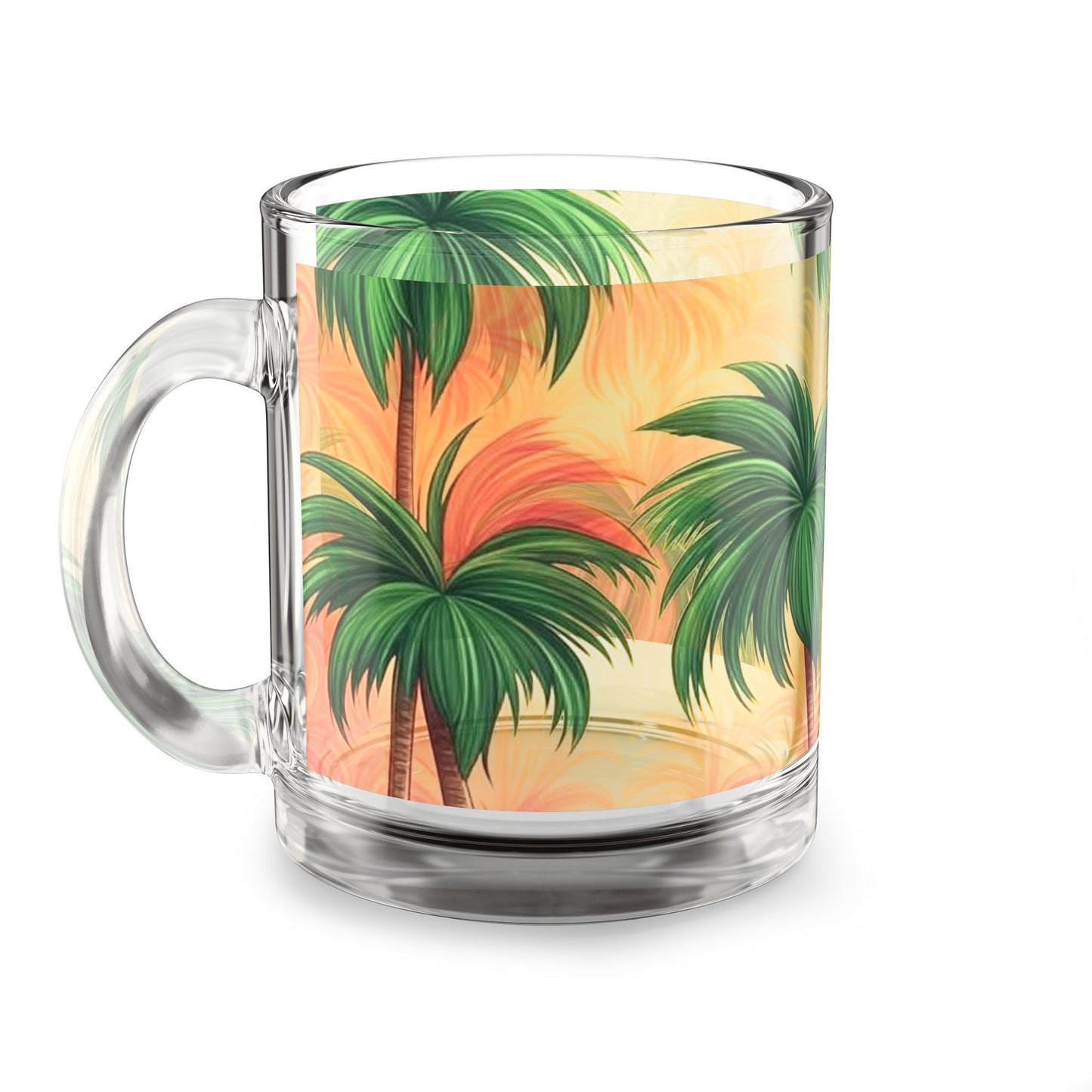 Tropical Glass Mug - 10oz Coffee Cup / Palms in Orange Mist