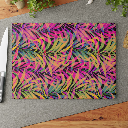 Glass Cutting Board, 2 sizes - Rainbow Fronds