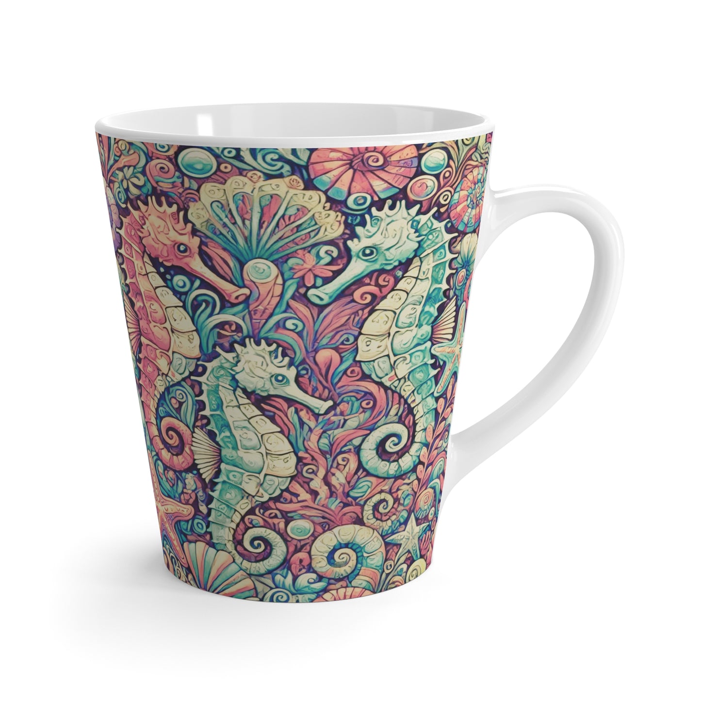 Latte White Mug - Seahorses, Retro