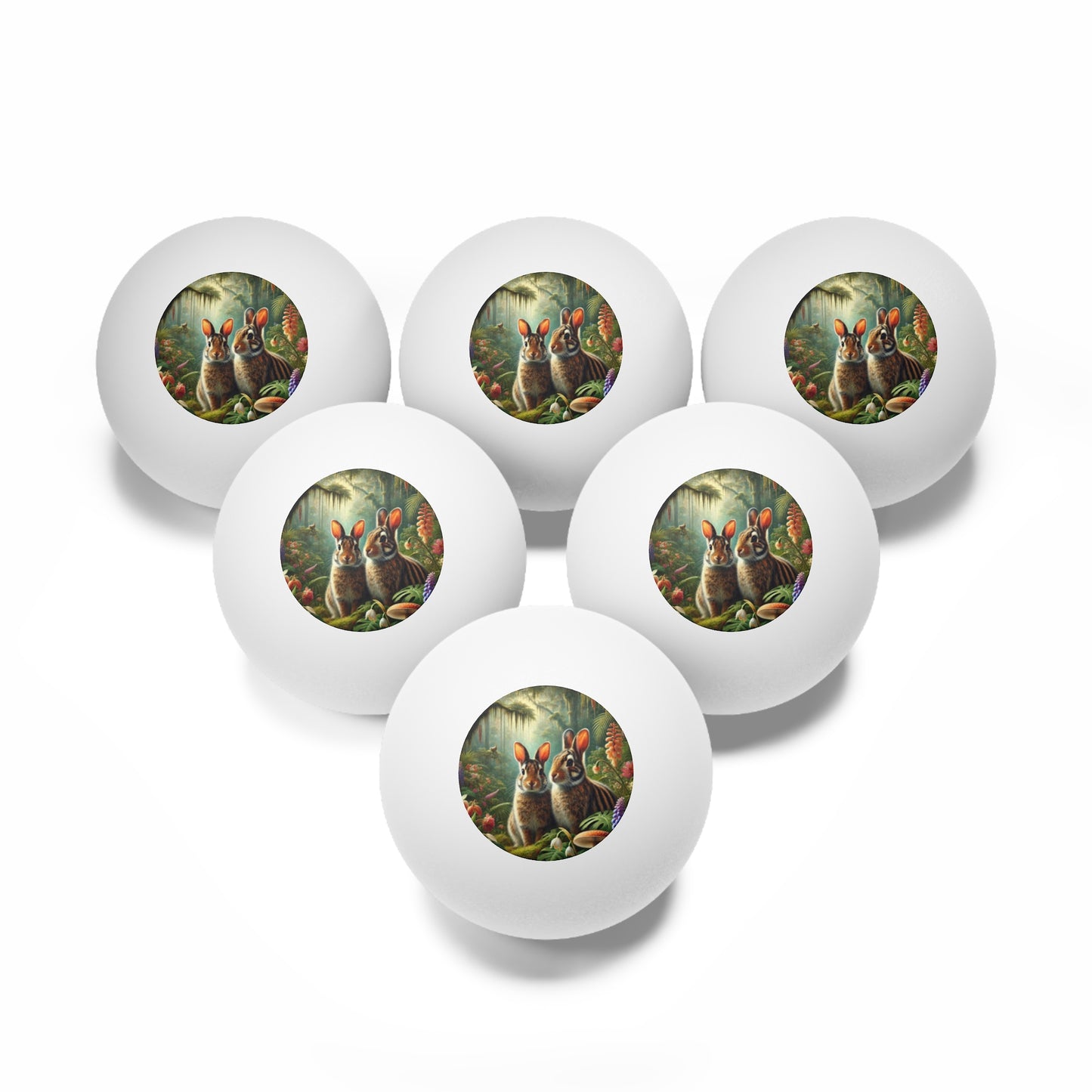 Tropical Paradise Ping Pong Balls - 6 Pack with Framed Sumatran Rainforest Rabbits
