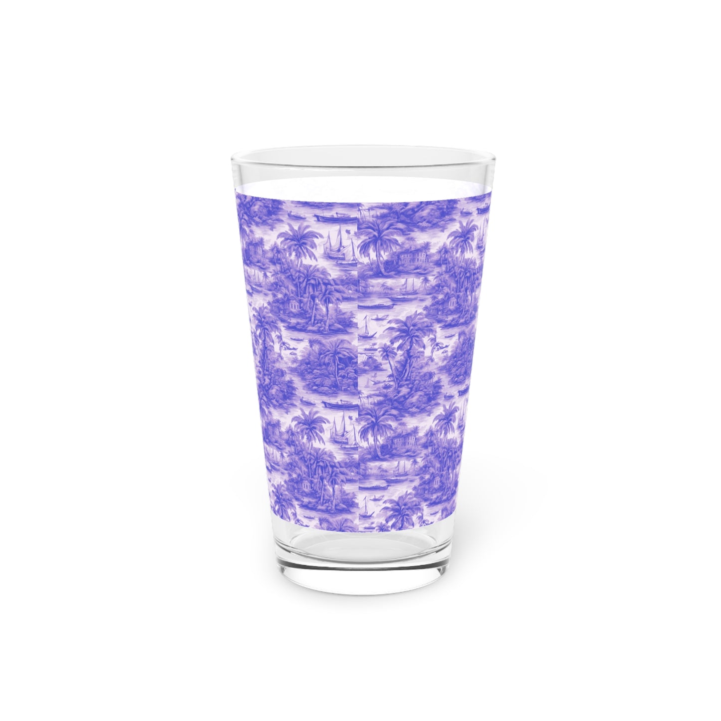 Pint Glass, 16oz, Tropical Toile #1, purple