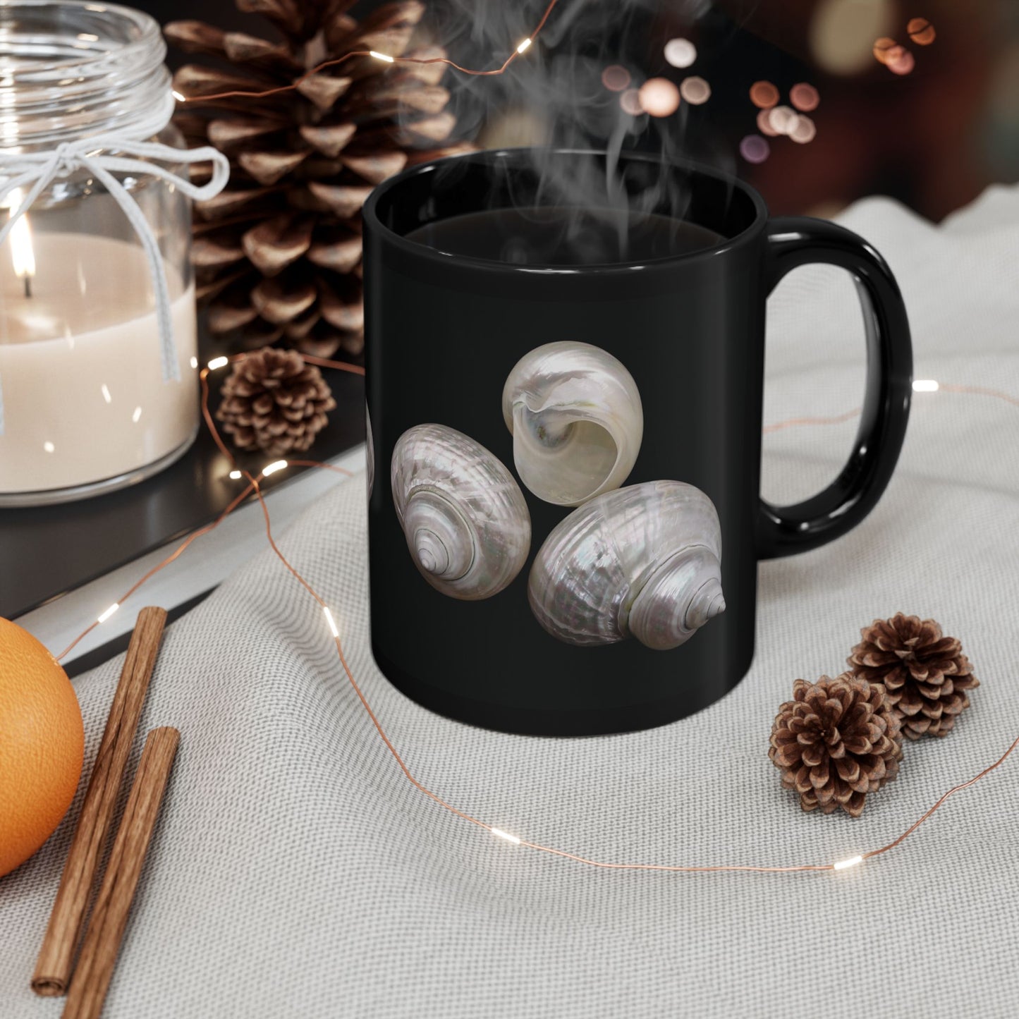 Black Coffee Mug - Real Pearl Nautilus Shells