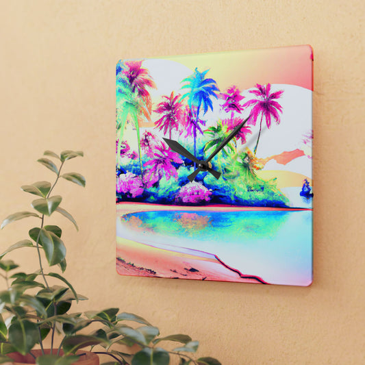 Acrylic Wall Clock, Watercolor Beach