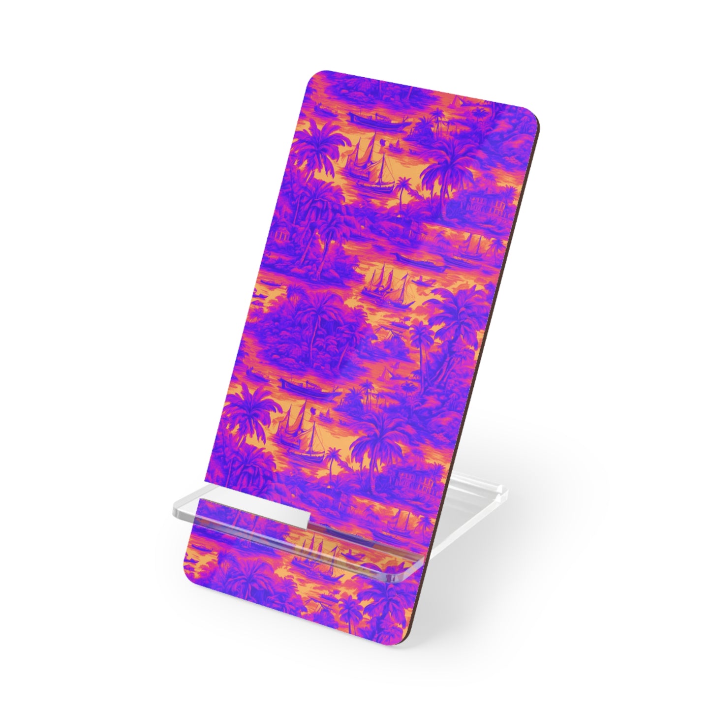 Mobile Display Stand for Smartphones, Crazy Cool Tropical Toile repeat