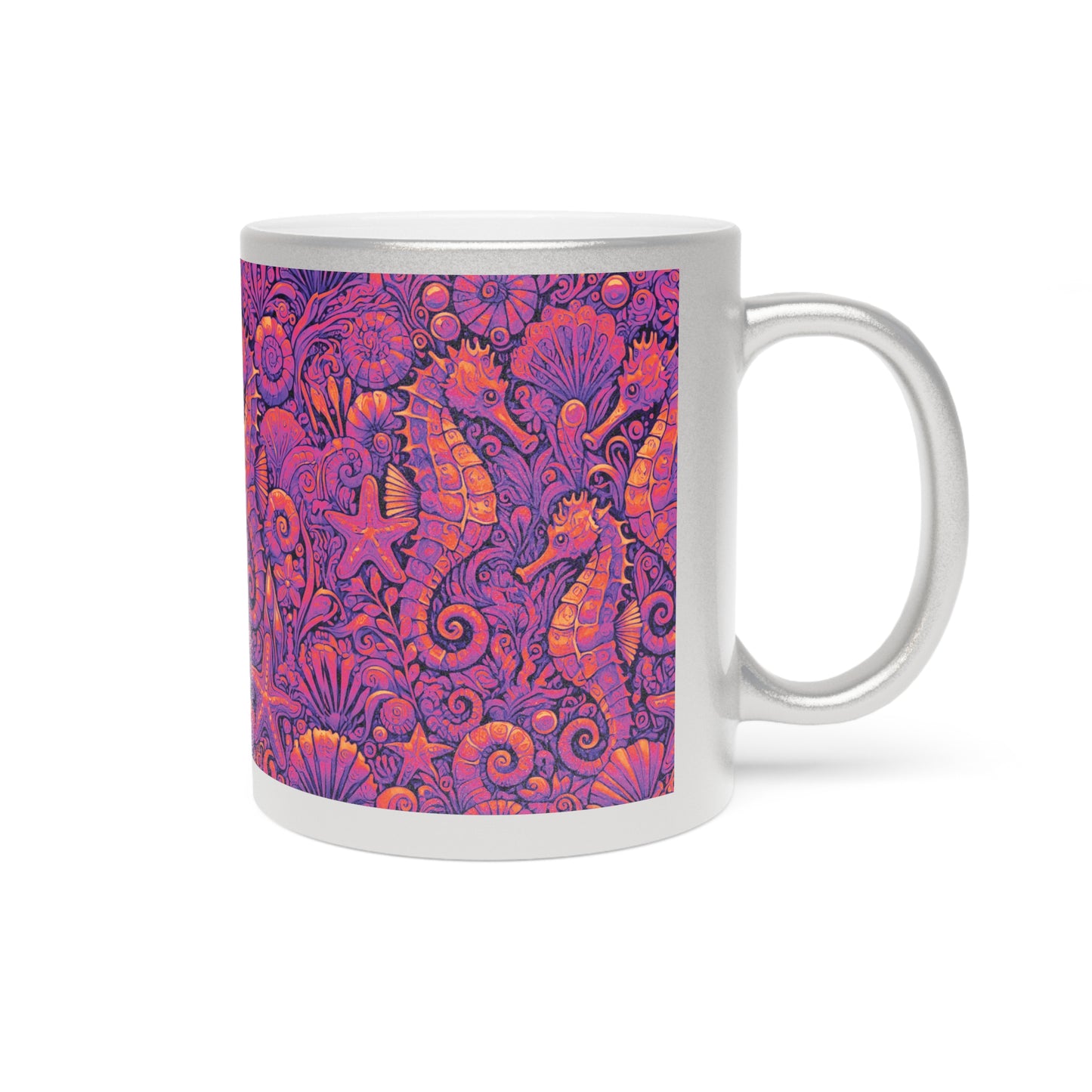 Tropical Metallic Mug, Gold or Silver: Seahorse Trio, Heatwave