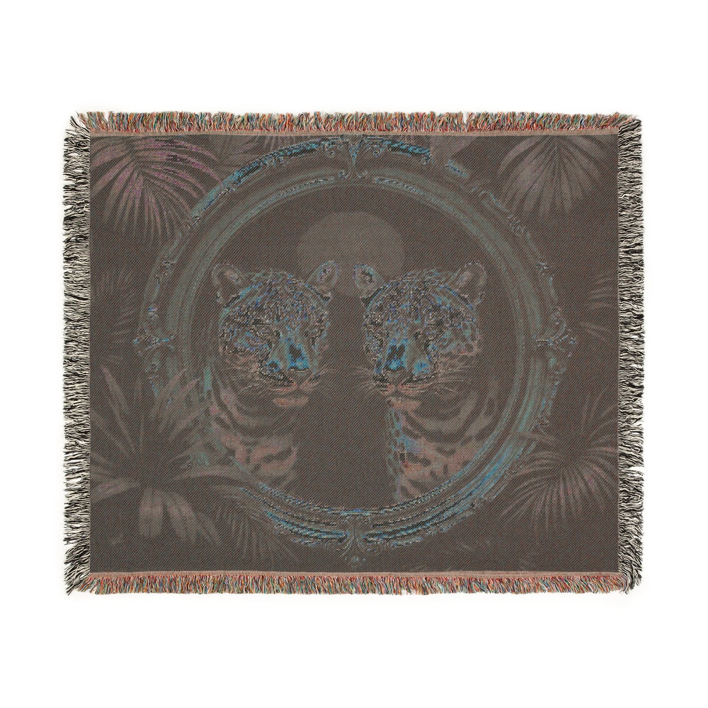 Woven Blanket, 3 Sizes - Tropical Home Decor / Rainforest Framed Two Jaguars