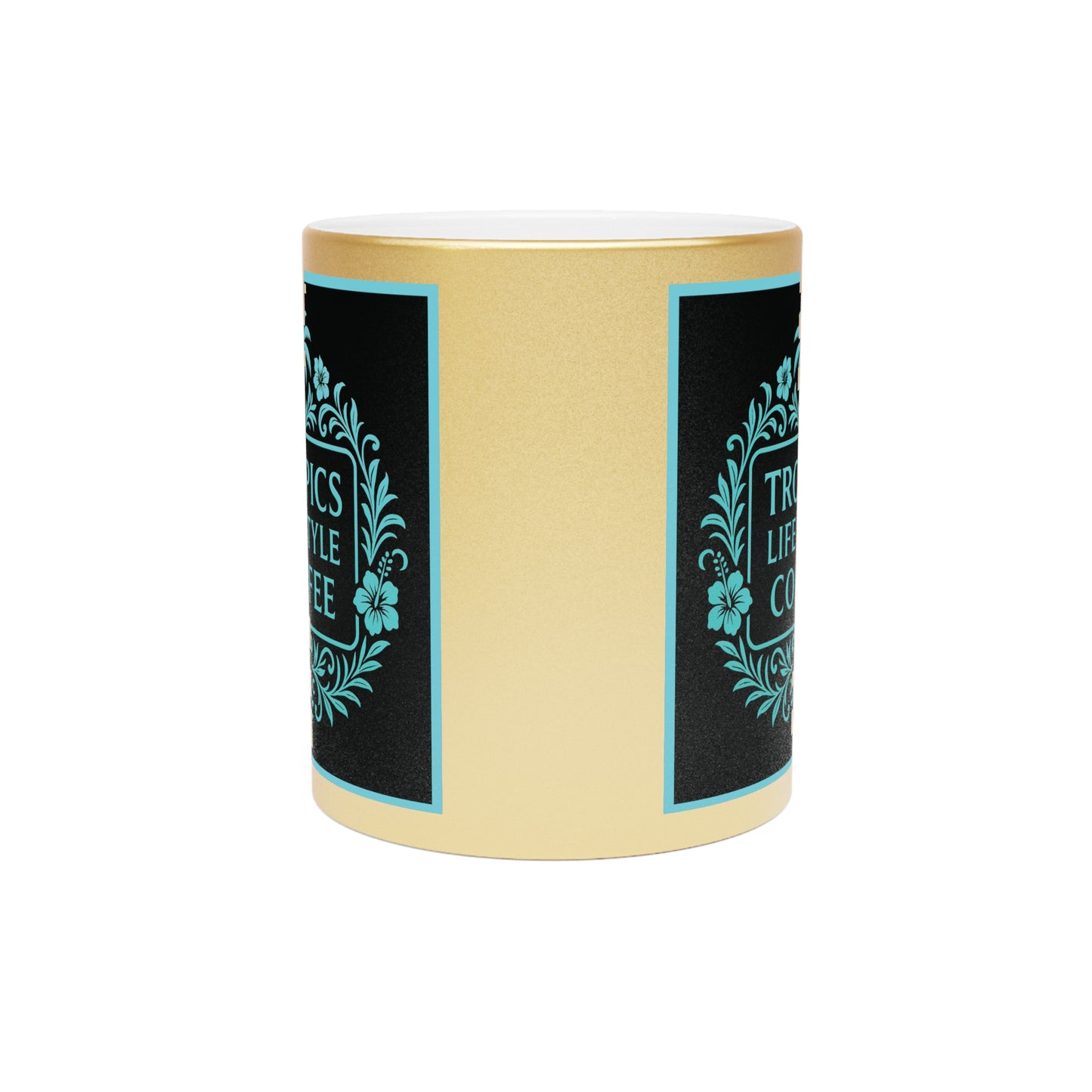 Tropical Metallic Mug, Gold or Silver - Tropics Lifestyle Coffee, Black/Turquoise Logo