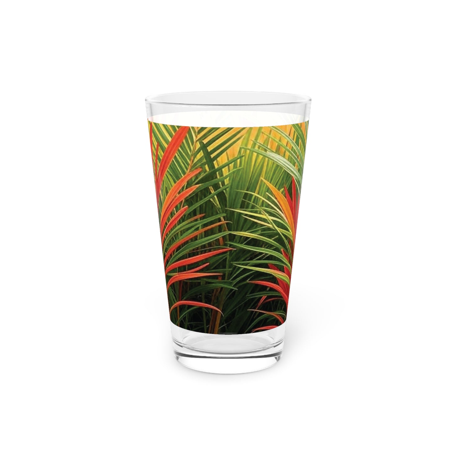 Pint Glass, 16oz - Red Flame Palm