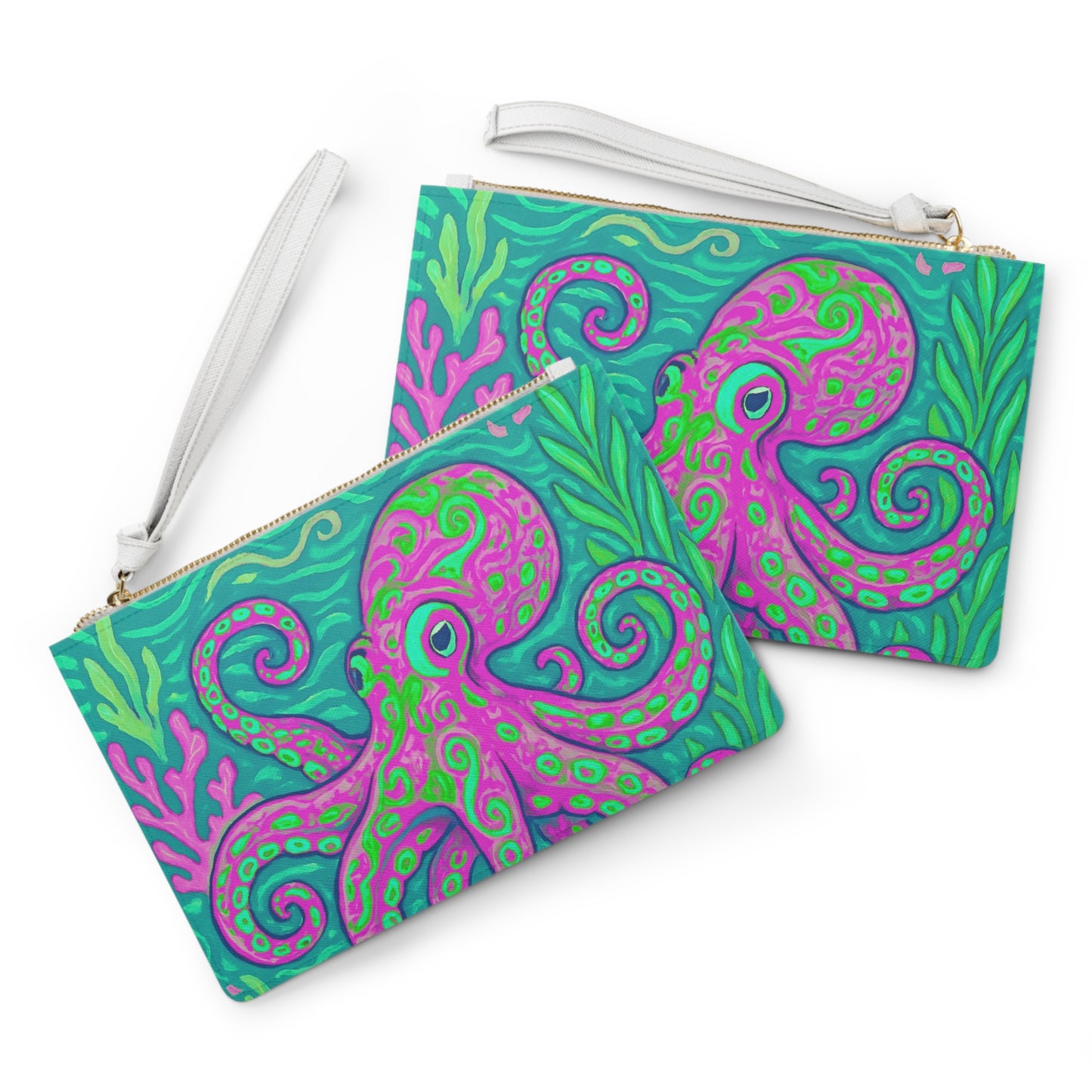 Tropical Faux Leather Clutch Bag - Perfect for Beach Adventures & Summer Vacations / Octopus Kraken Joe, Purple