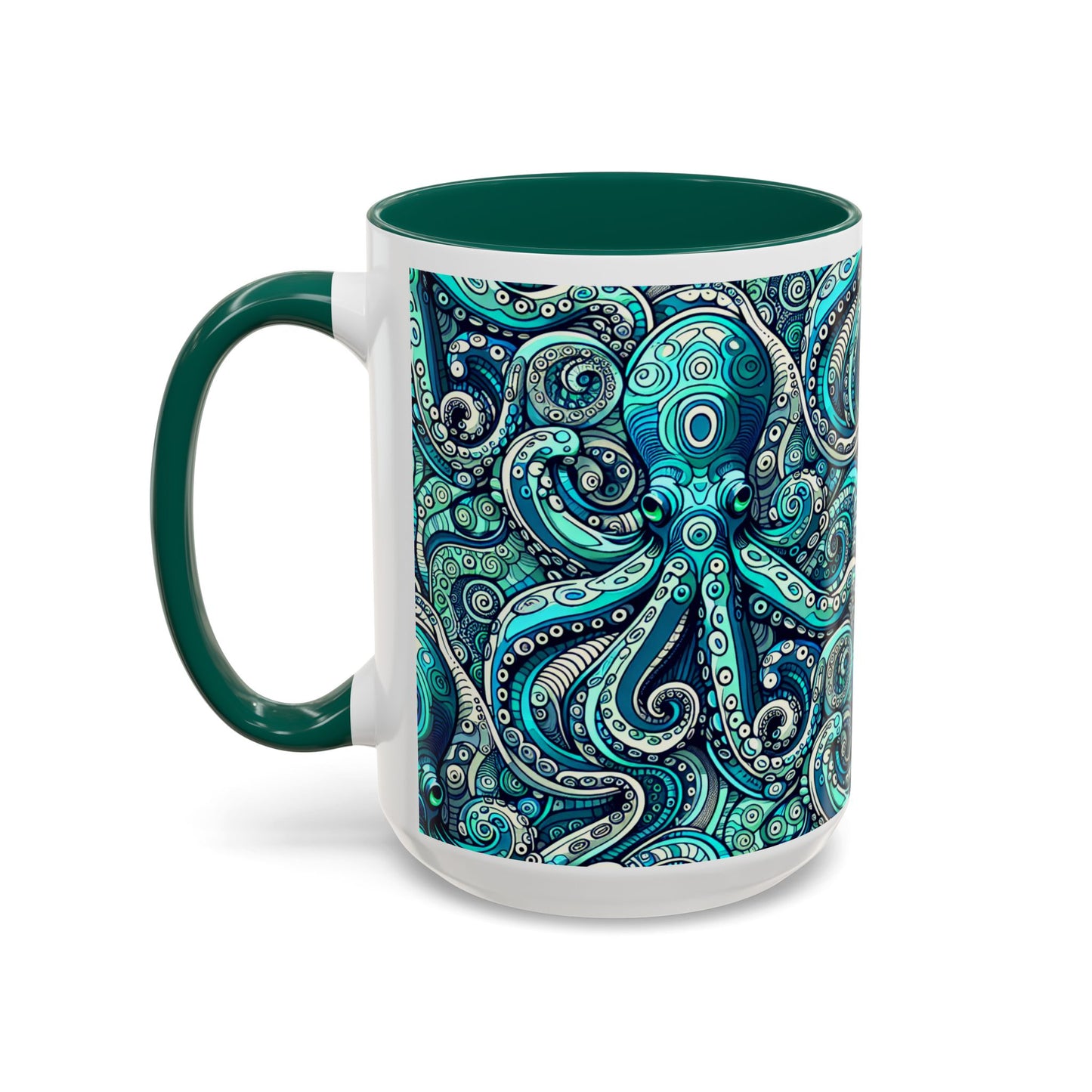 Accent Color Coffee Mug, Many Colors - 11oz & 15oz / Aqua Octopus