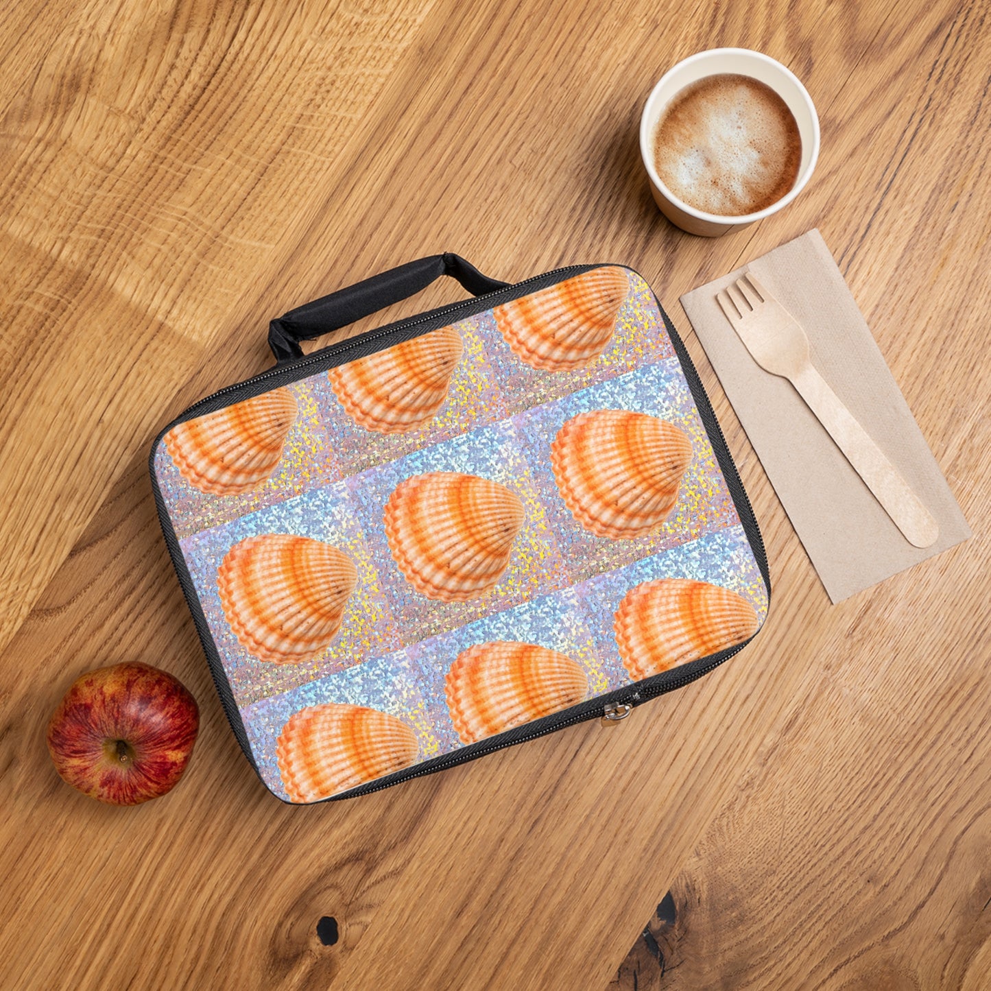 Disco Orange Scallop/Real Photo Lunch Bag - Eco-Friendly Insulated Tote, Adult and Child Lunchbox / Perfect for Picnics, Beach Outings
