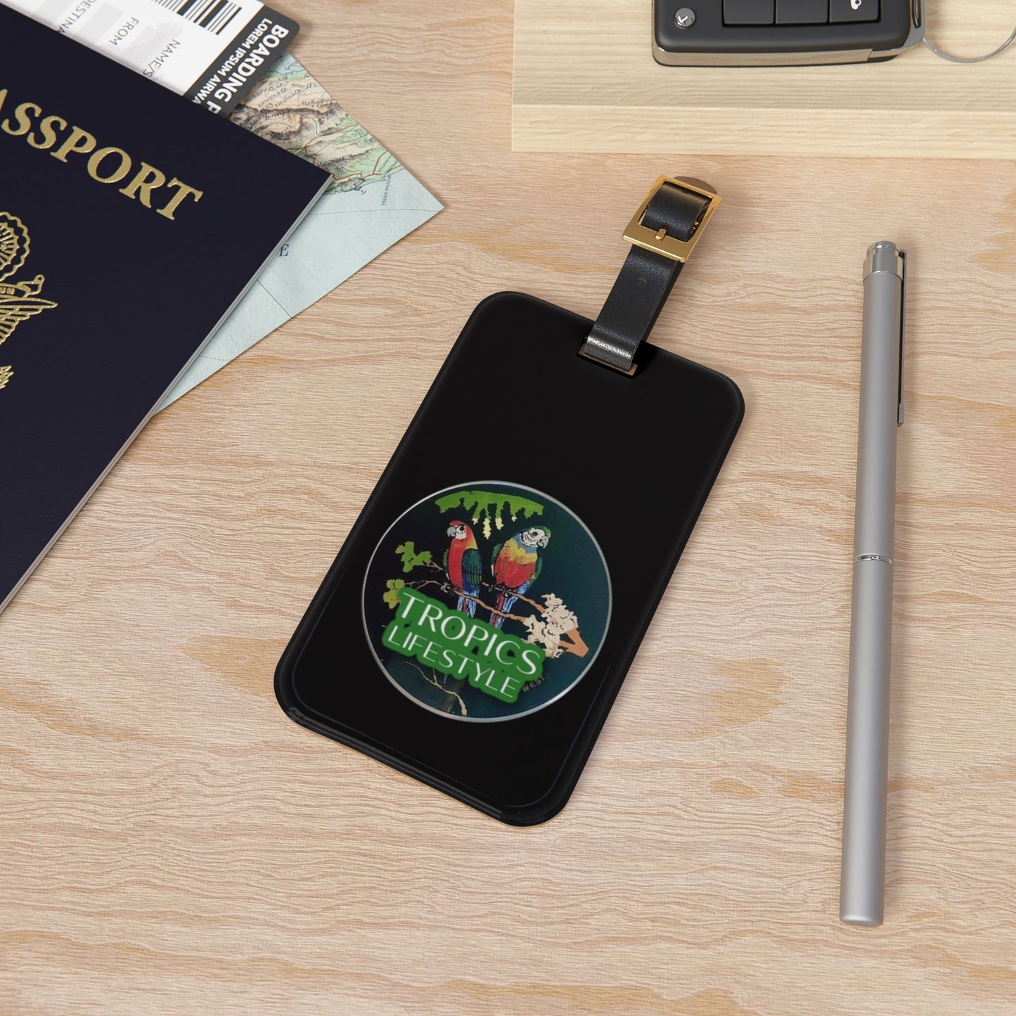 Luggage Tag - Two Brazilian Parrots, black