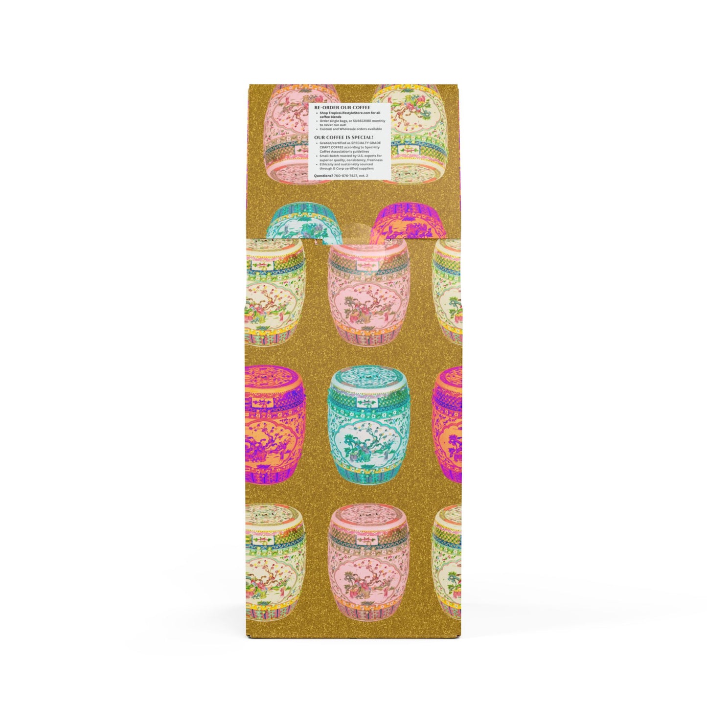 Beach Sunrise Blend™ (Light Roast) Specialty Grade Craft Coffee / Tropical Garden Stools, Gold