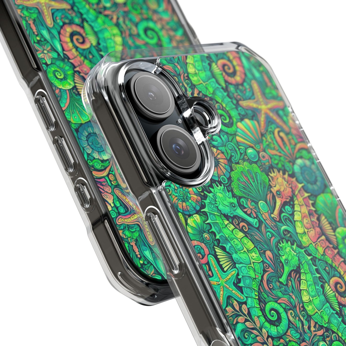 Seahorses/Hot Lime Magnetic Clear Phone Case, Many Models