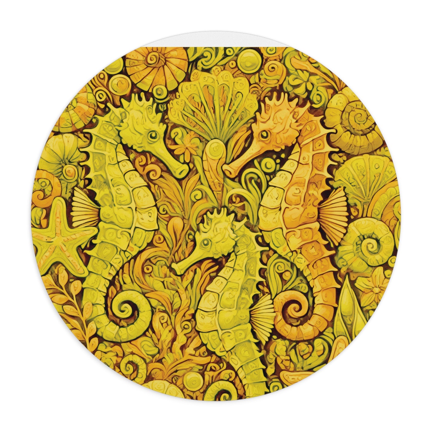 Tropical Mouse Pad, 2 Shapes - Beach Vibes for Home Office & Gamer / Seahorse Trio, Yellow