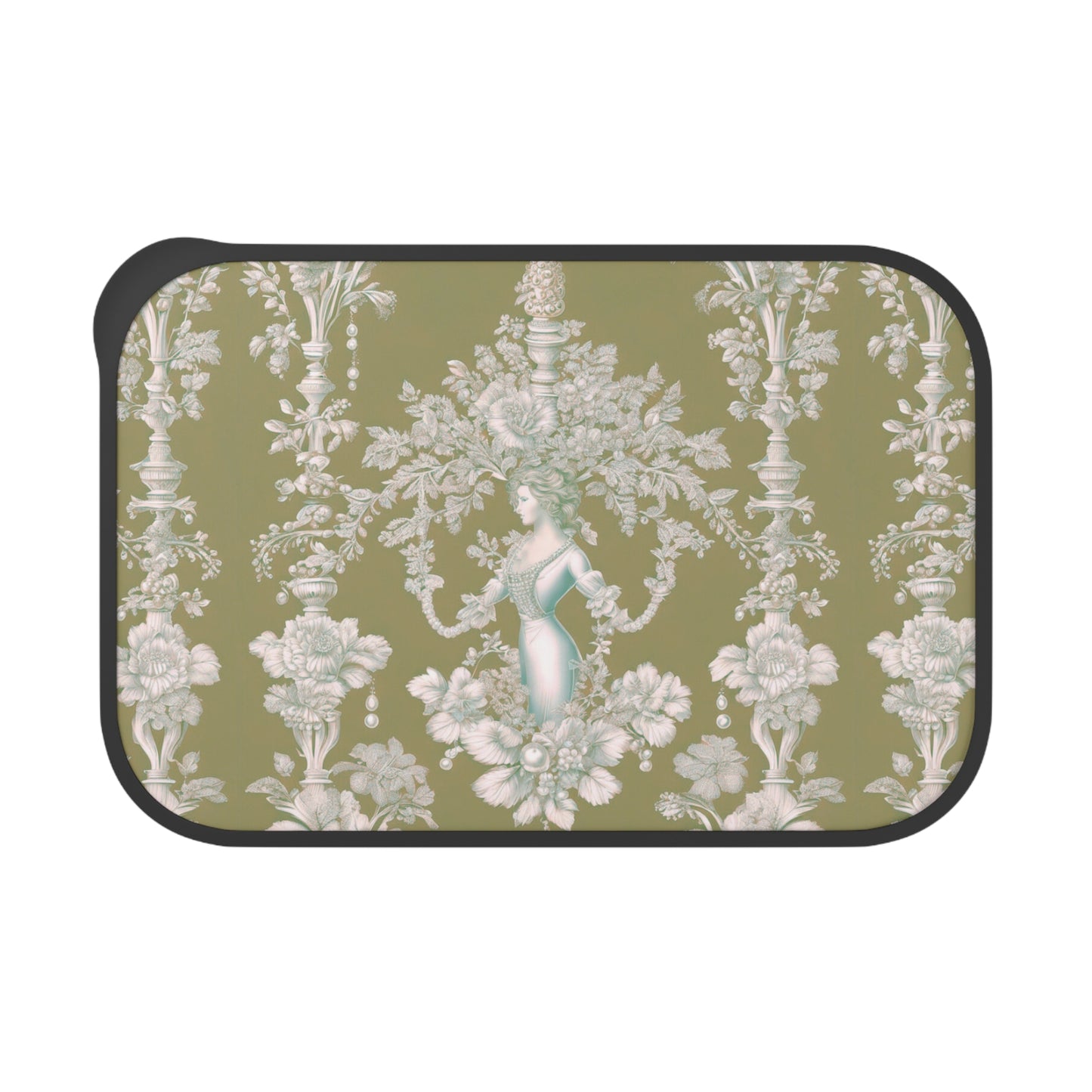 Bento Box with Utensils - Pearl Lady Toile, highborn green