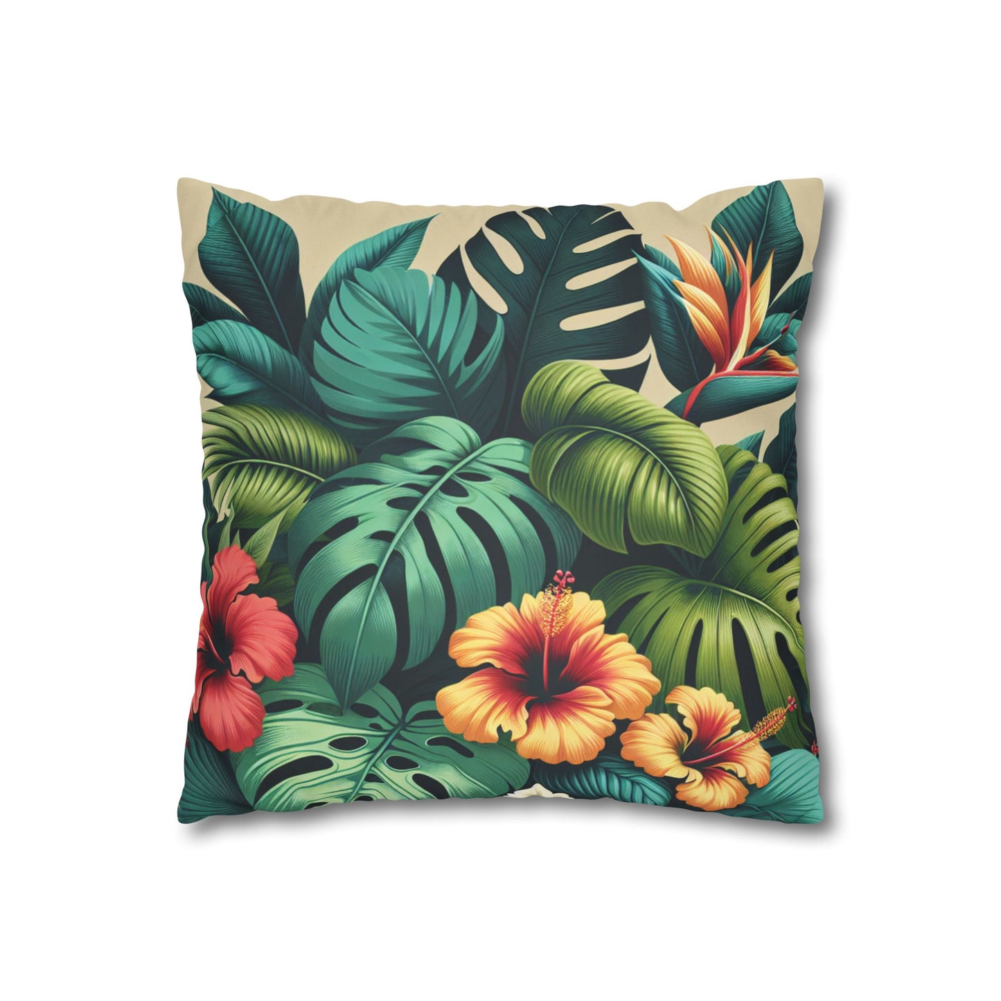 Faux Suede Square Pillowcase - Exotic Flora