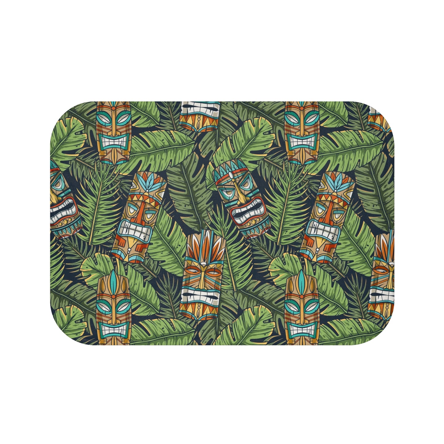 Tropical Tiki Bath Mat - Vibrant Floral Design for Bathroom Decor / Tiki Greenery