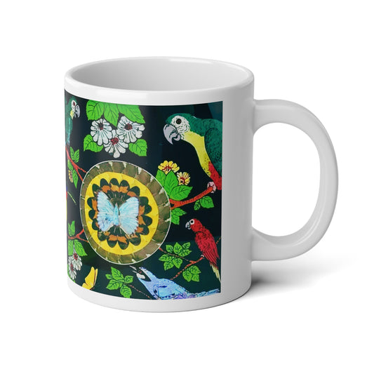 Jumbo Mug, 20oz, Parrots & Butterflies | Tropical Coffee Cup