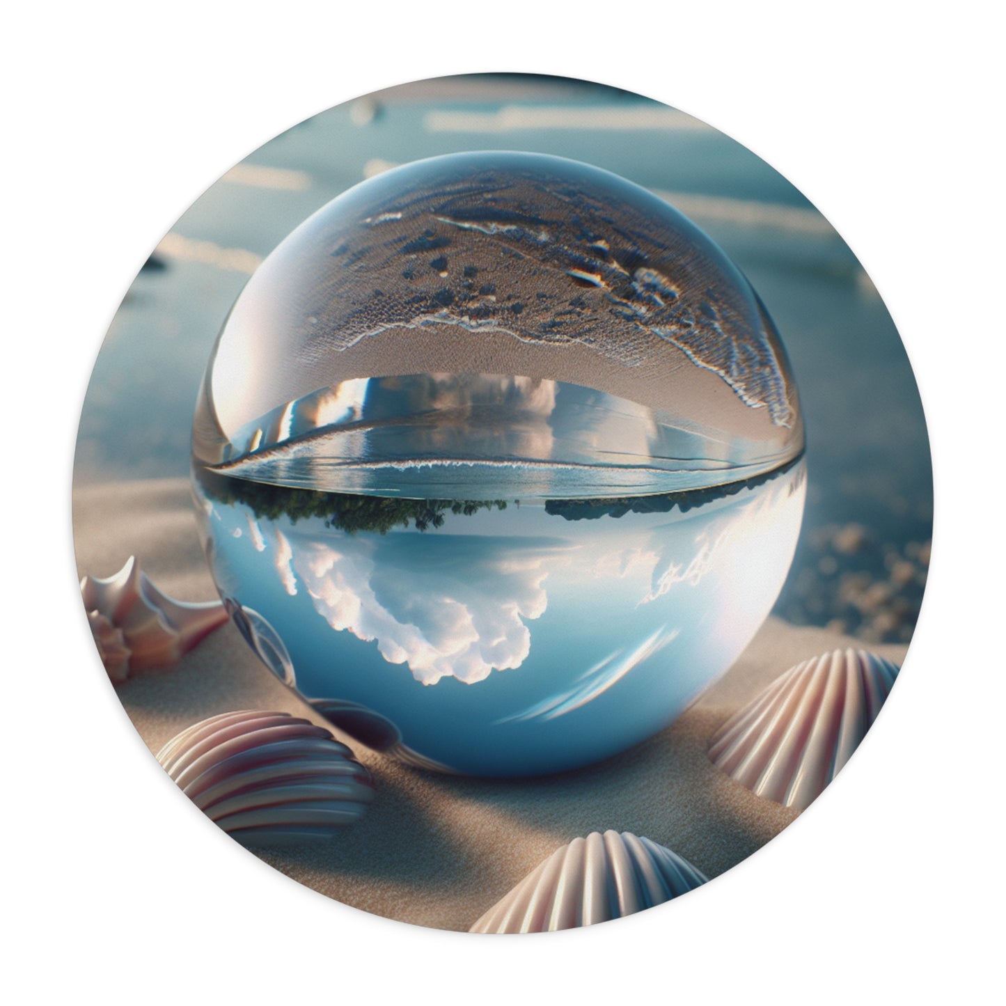 Coastal Mouse Pad, 2 Shapes - Fun Vibes for Home Office & Gamer / Beach Illusion Ball, Seashells