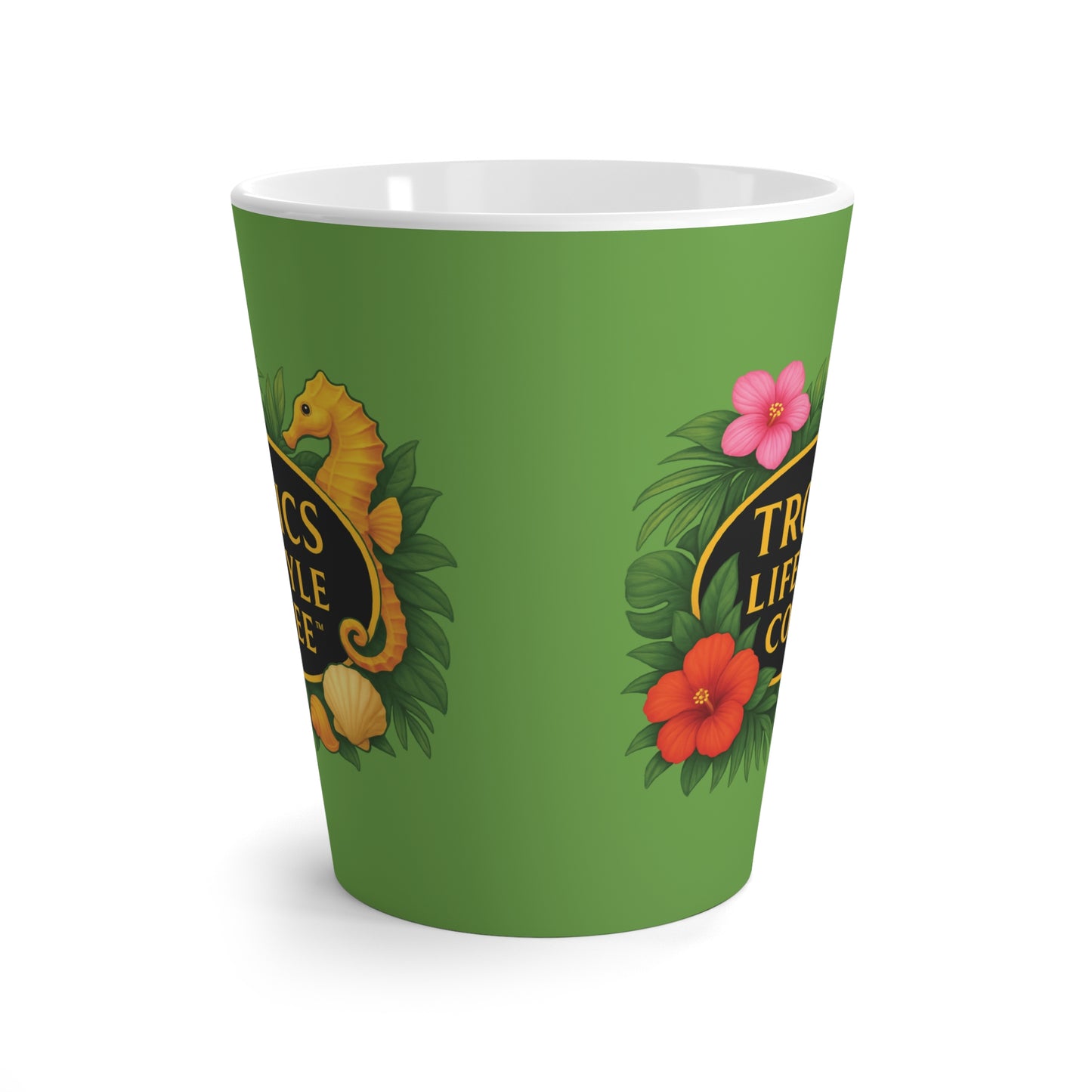 Latte White Mug - Seahorse Fantasy, Green / TLCoffee Logo