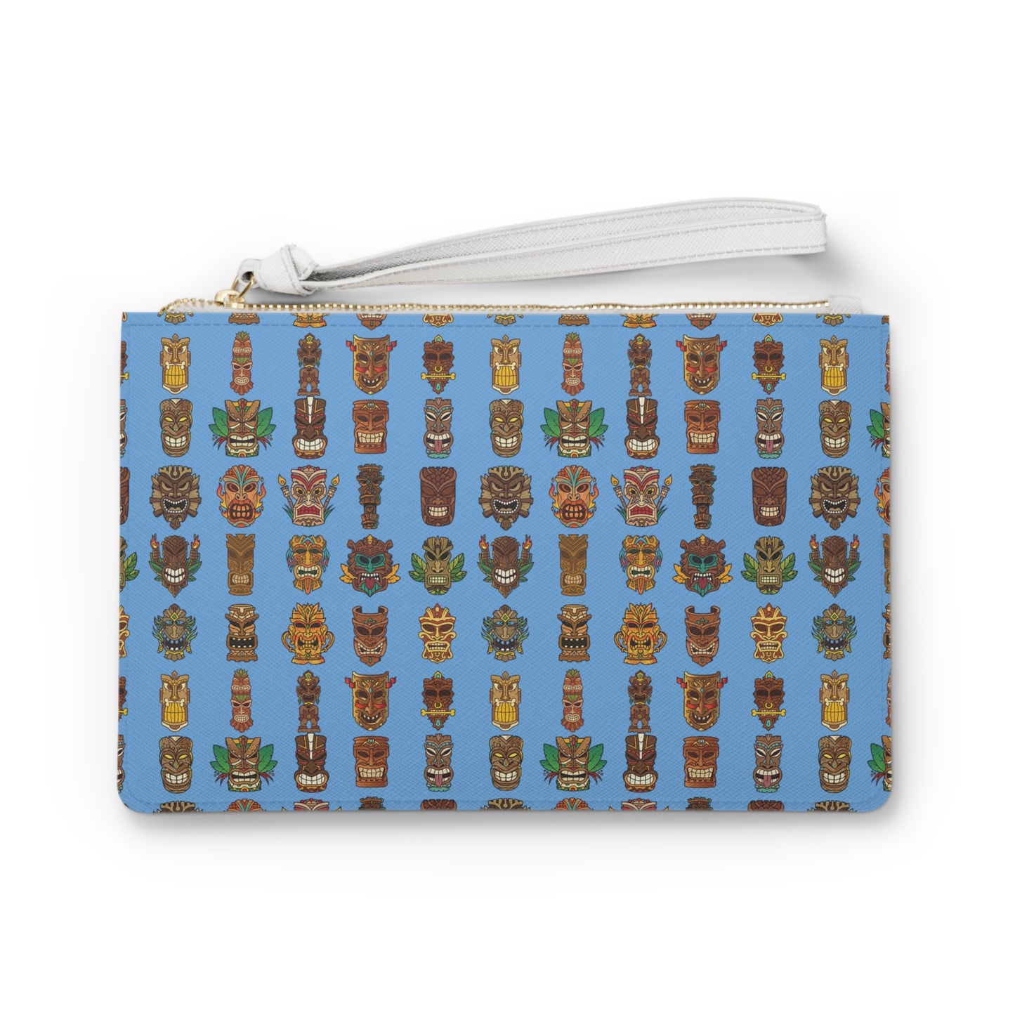 Tropical Faux Leather Clutch Bag - Perfect for Beach Adventures & Summer Vacations / Tiny Tiki Dudes, Lt. Blue