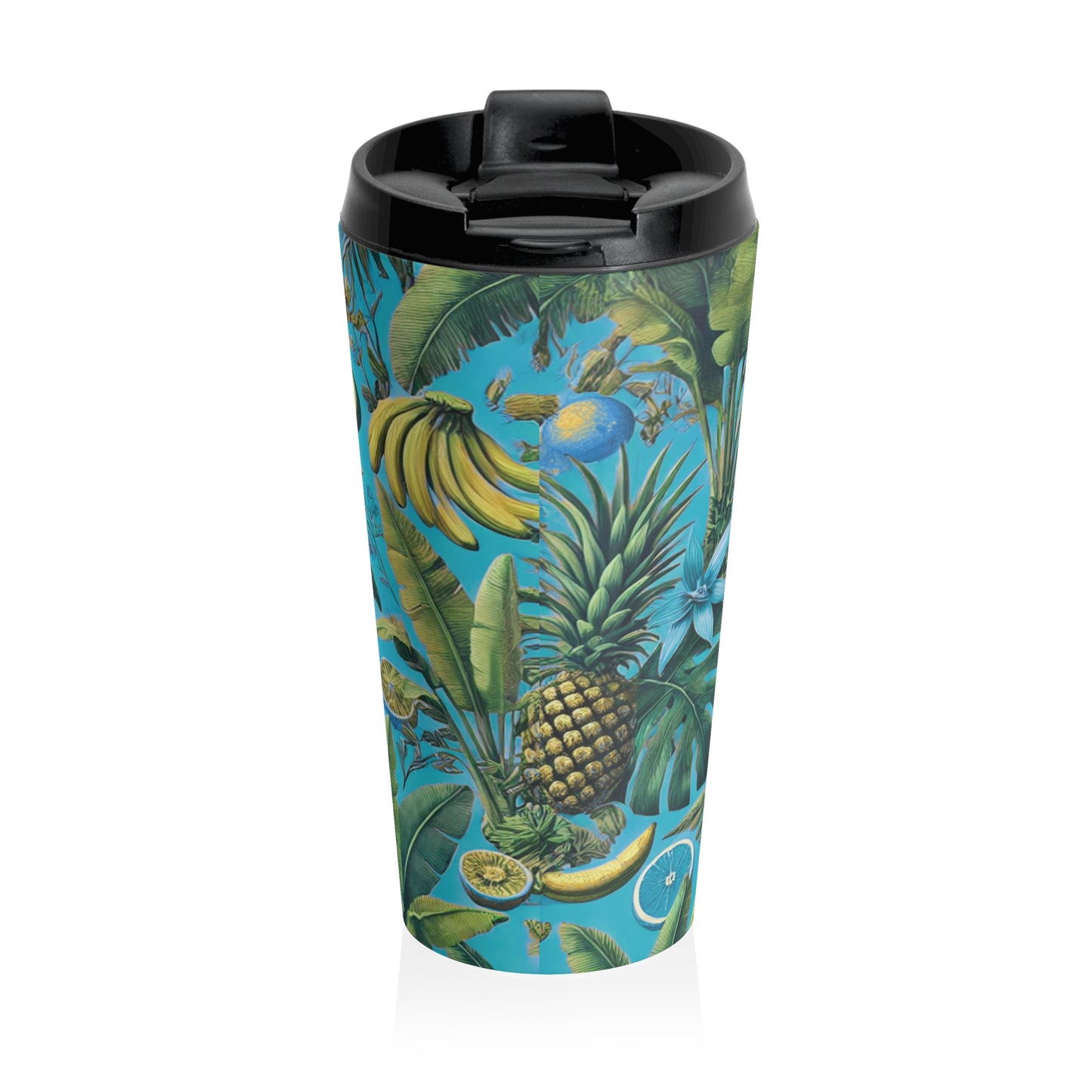 15 oz. Stainless Steel Travel Mug / Tropical Fruit, Aqua Blue