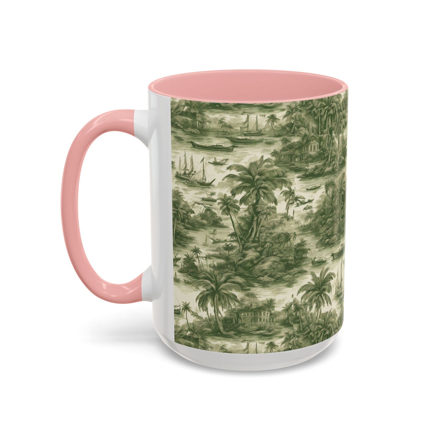 Accent Coffee Mug (11, 15oz), 8 Colors - Tropical Toile #1, evergreen