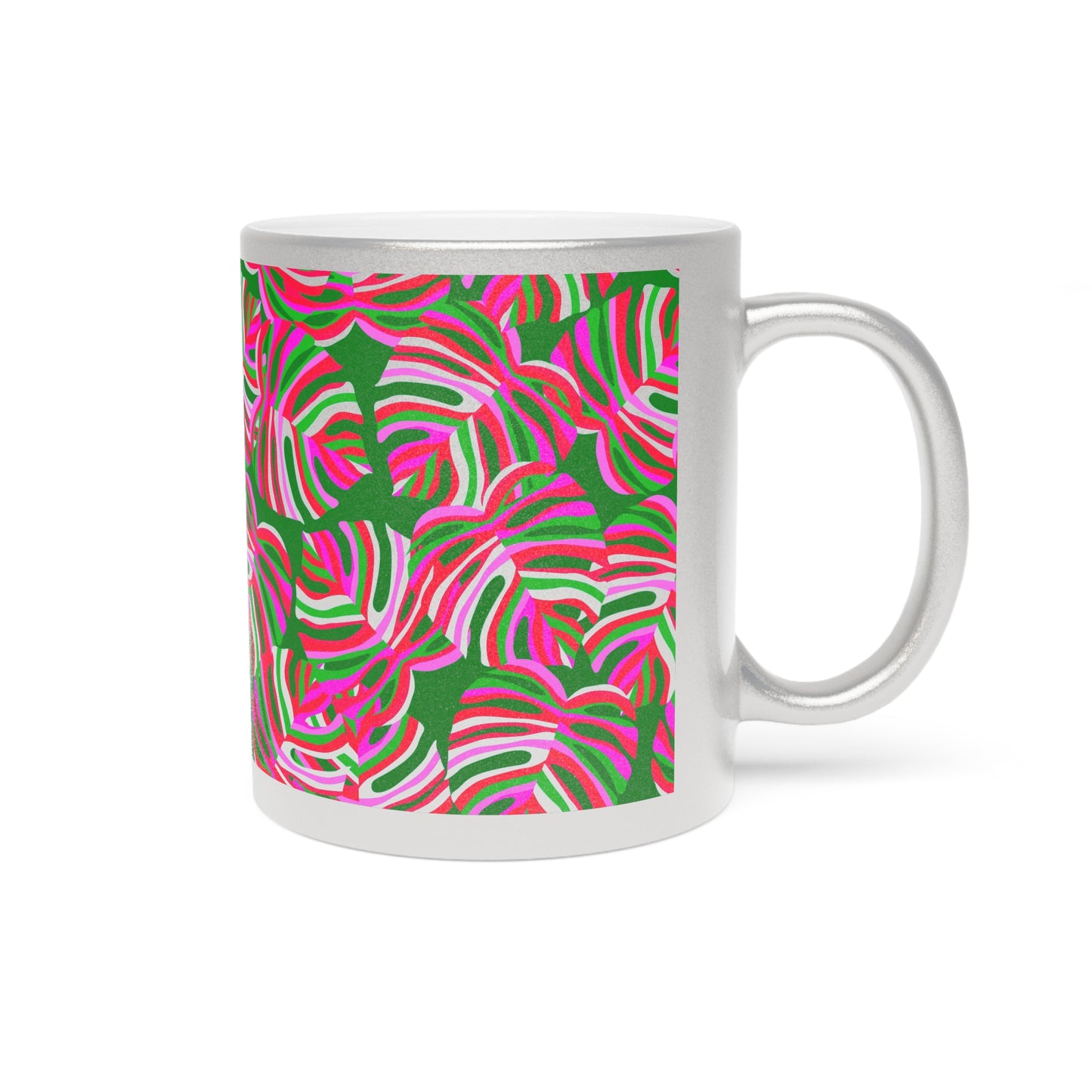 Tropical Metallic Mug, Gold or Silver - Monstera Pink Pop