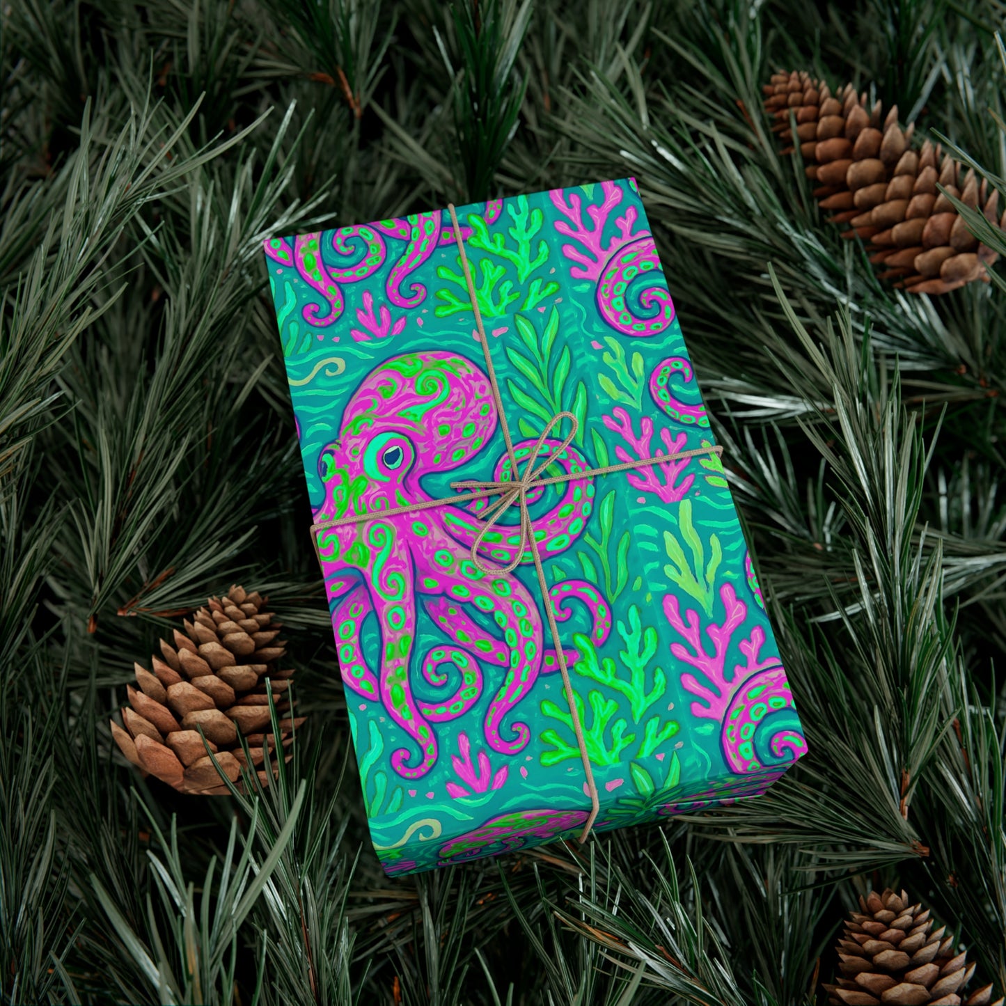 Wrapping Paper - Tropical Gift Wrap for All Occasions / 3 Sizes, 2 Finishes / Octopus Kraken Joe, Purple