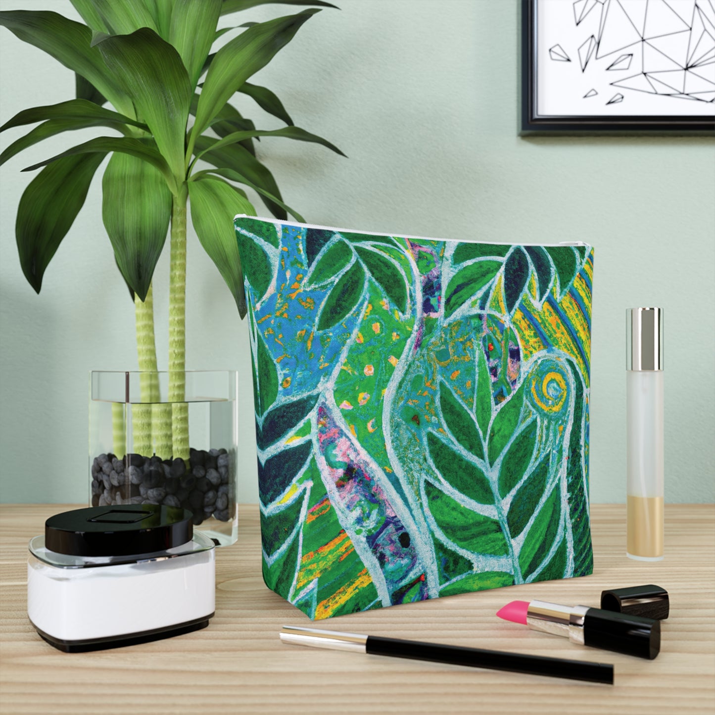 Tropical Cotton Cosmetic Bag, Makeup Pouch, 5 Sizes / Amazon Whimsy, Green