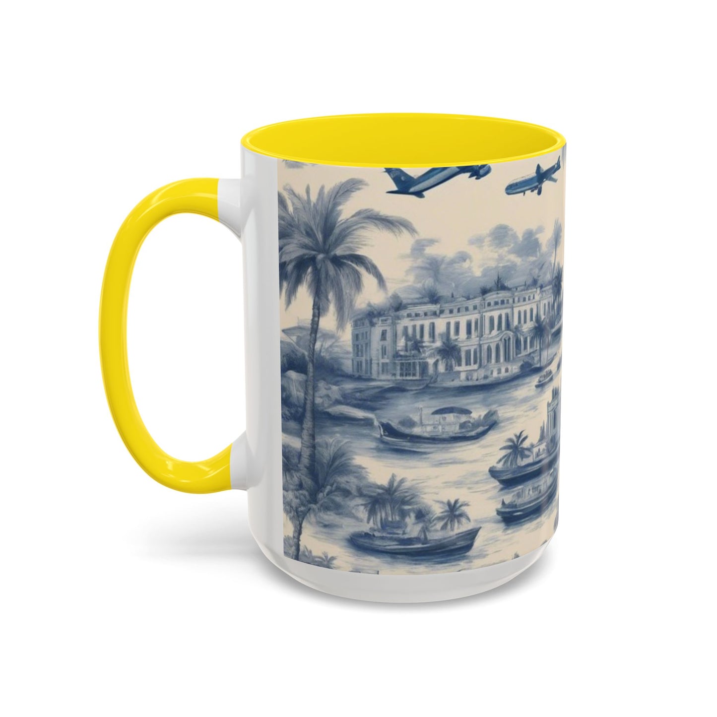 Accent Coffee Mug (11, 15oz), Tropical Travel Toile, Various Colors