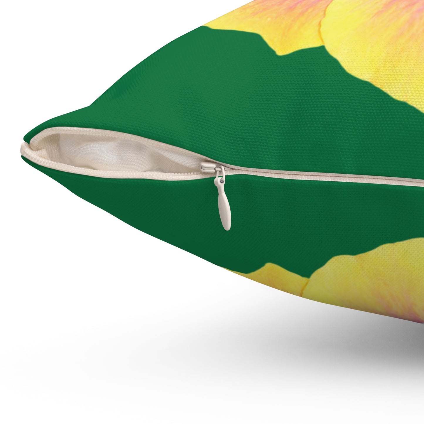 Decorative Pillow - Accent Cushion, 4 Sizes / Photo Yellow Hibiscus, Dark Green