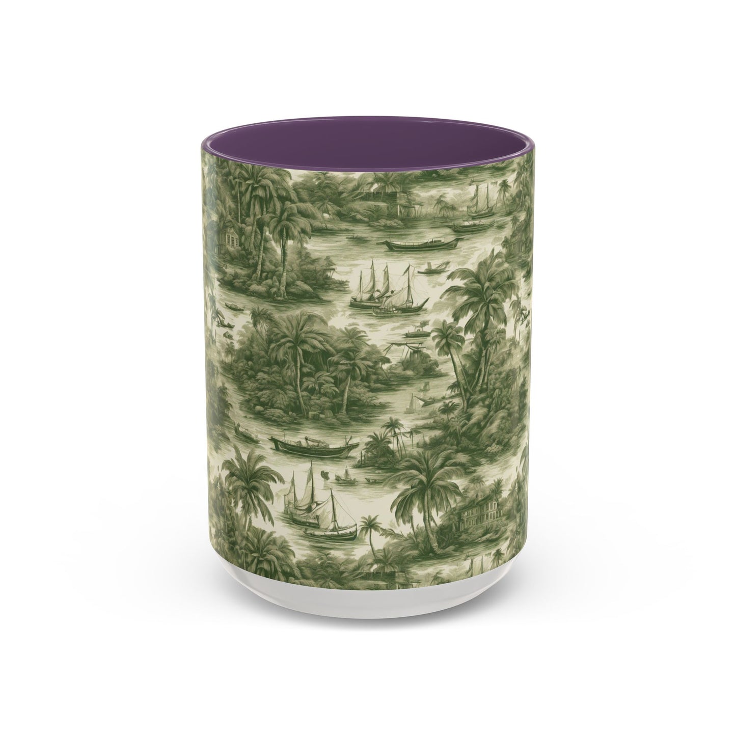 Accent Coffee Mug (11, 15oz), 8 Colors - Tropical Toile #1, evergreen