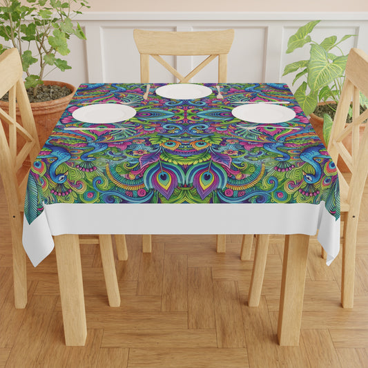Peacock Prism/White ~ Square Tablecloth, 55" x 55"