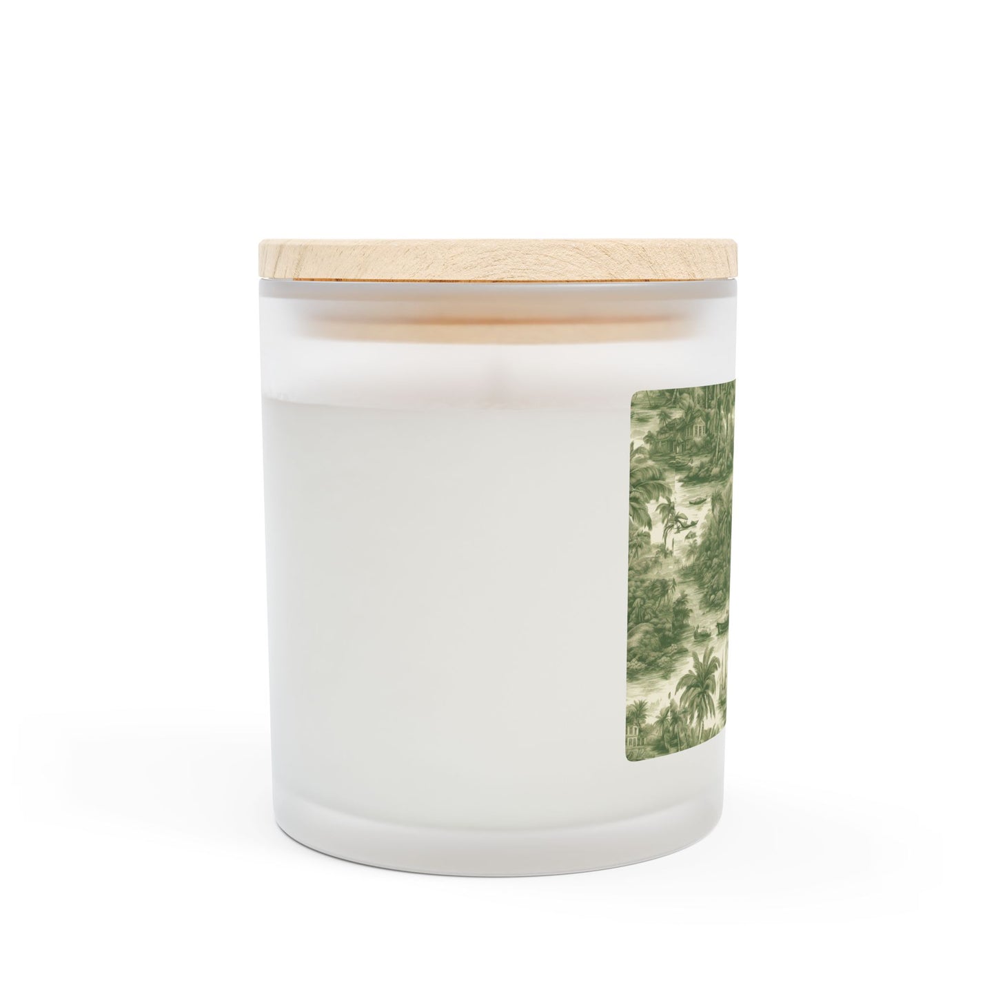 Frosted Glass Candle, 11oz - Tropical Toile #1, Green