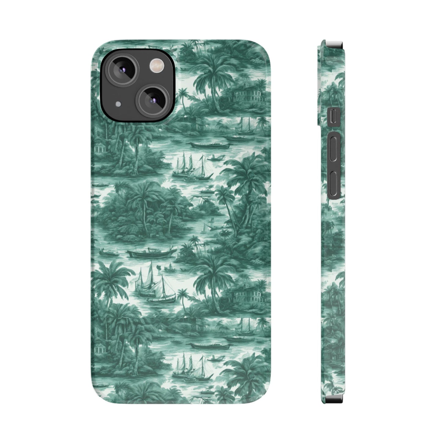 Slim Phone Cases - Tropical Toile #1, evergreen