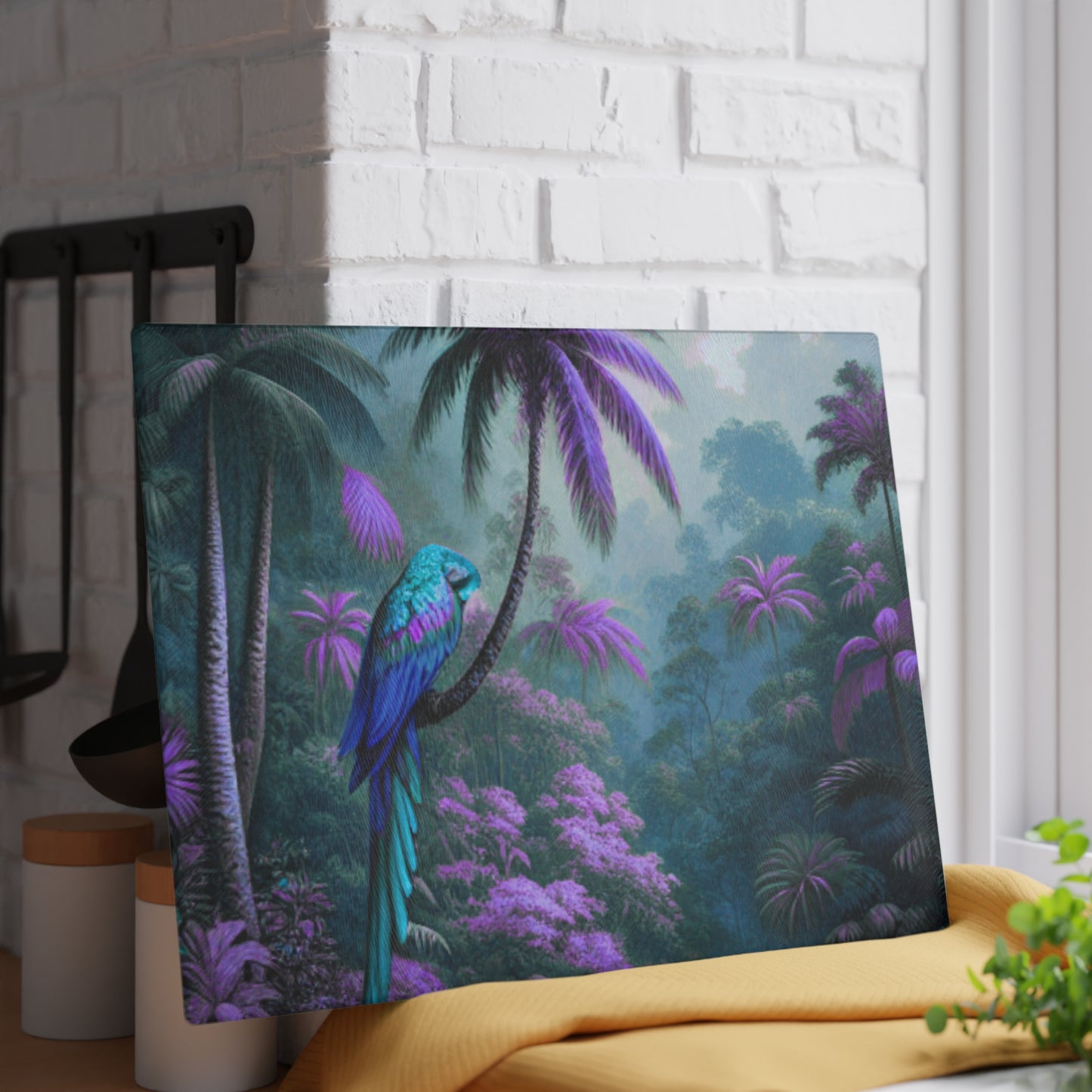 Glass Cutting Board, 2 sizes - Sleeping Beauty Parrot/Fantasy